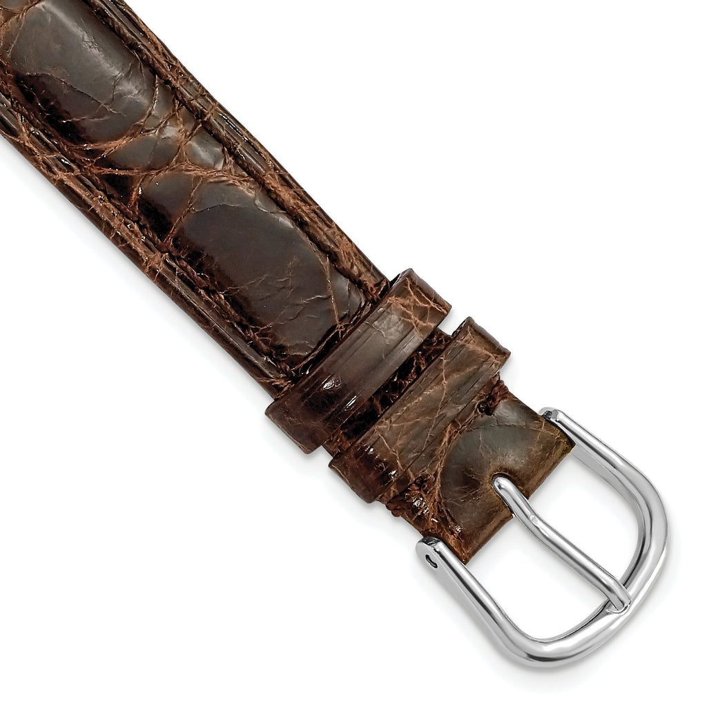 10mm Short Brown Genuine Caiman Leather with Silver-tone Buckle 6 inch Watch Band
