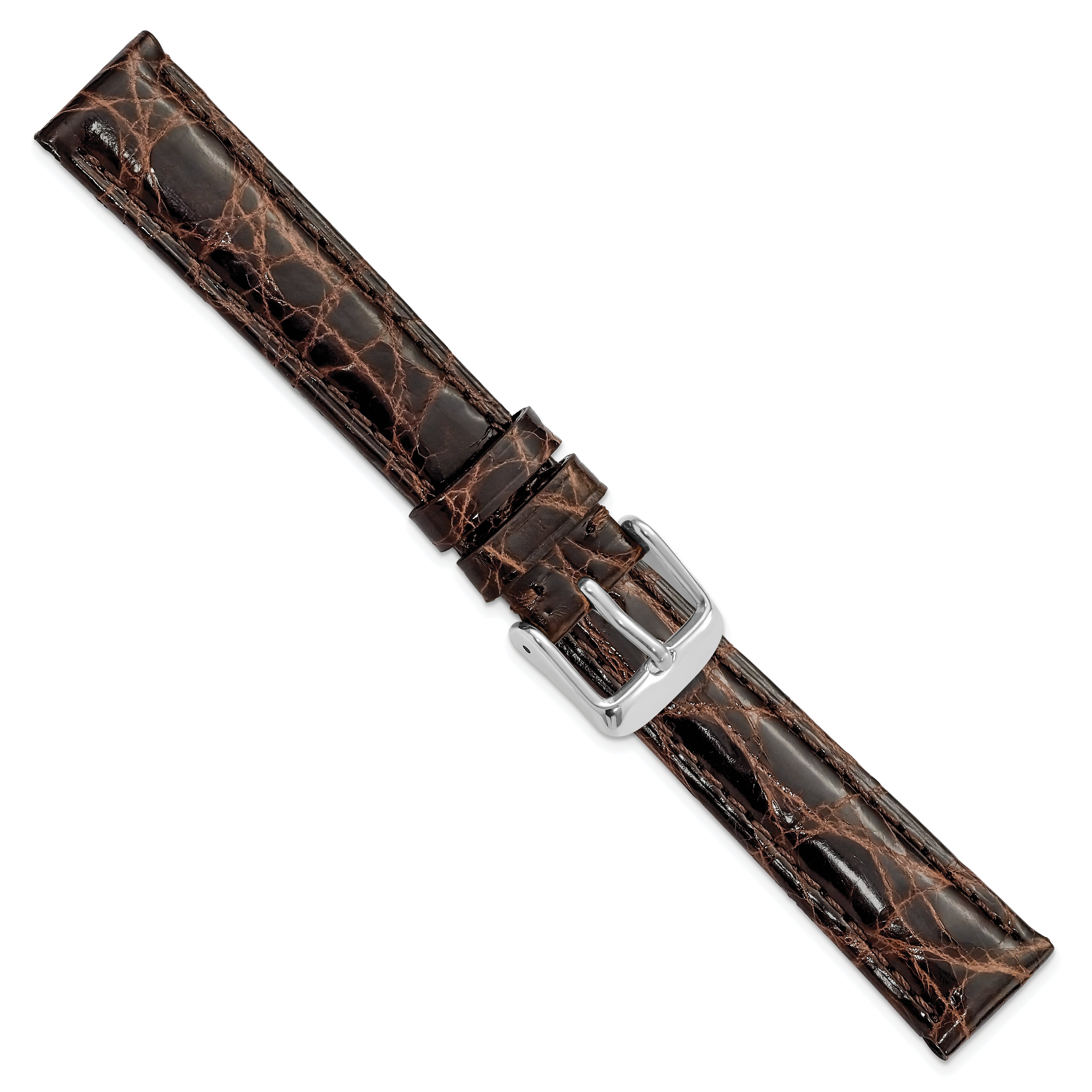17mm Brown Genuine Caiman Leather with Silver-tone Buckle 7.5 inch Watch Band