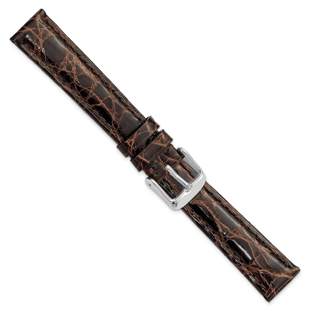 10mm Short Brown Genuine Caiman Leather with Silver-tone Buckle 6 inch Watch Band - Sophia Jewelers