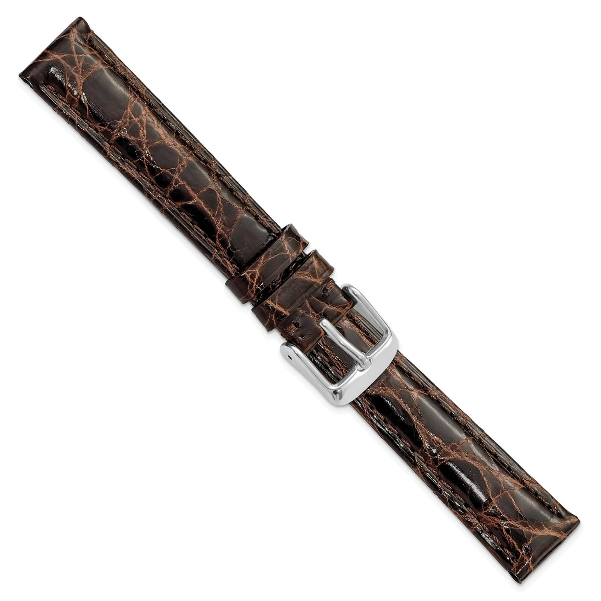 10mm Short Brown Genuine Caiman Leather with Silver-tone Buckle 6 inch Watch Band - Sophia Jewelers