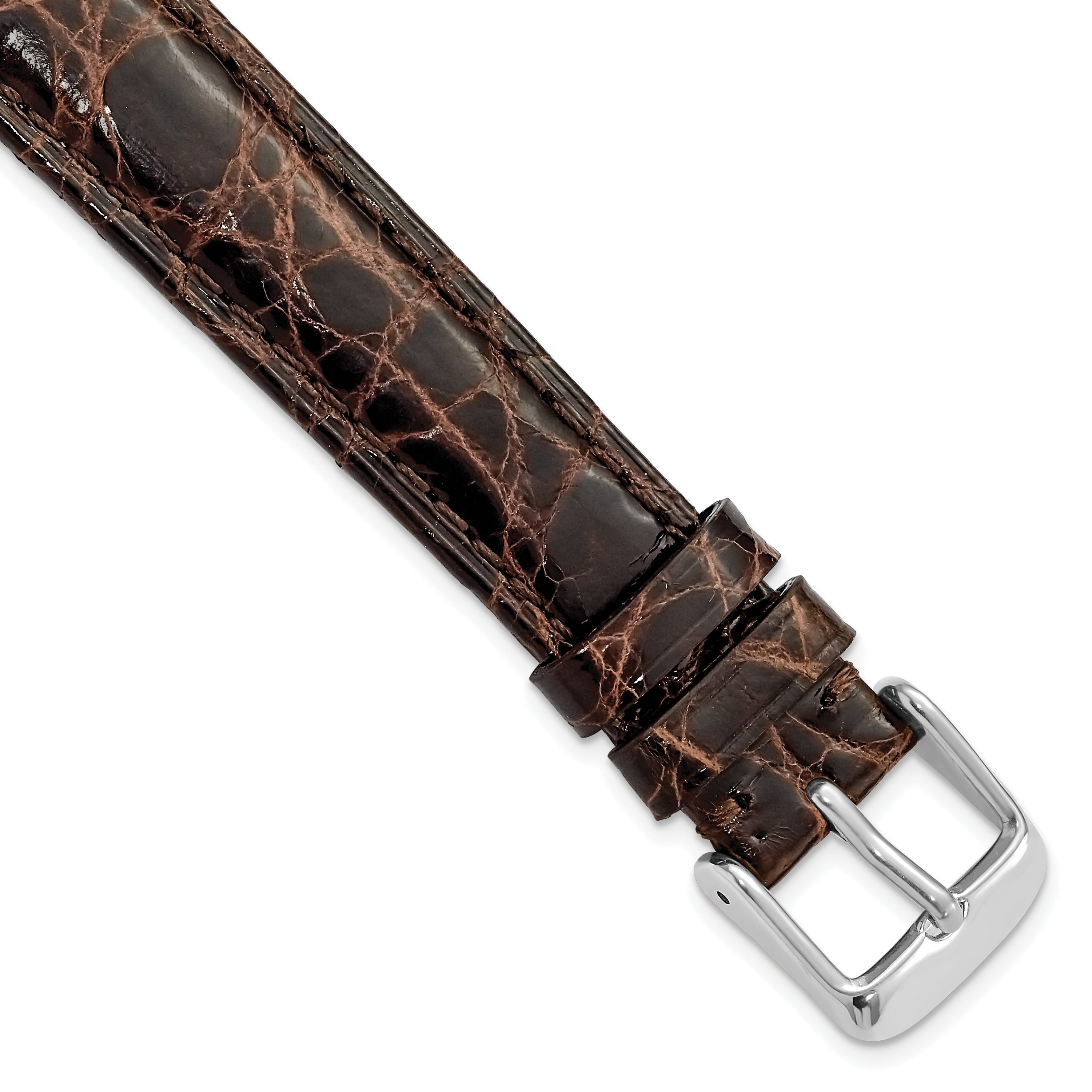 17mm Brown Genuine Caiman Leather with Silver-tone Buckle 7.5 inch Watch Band