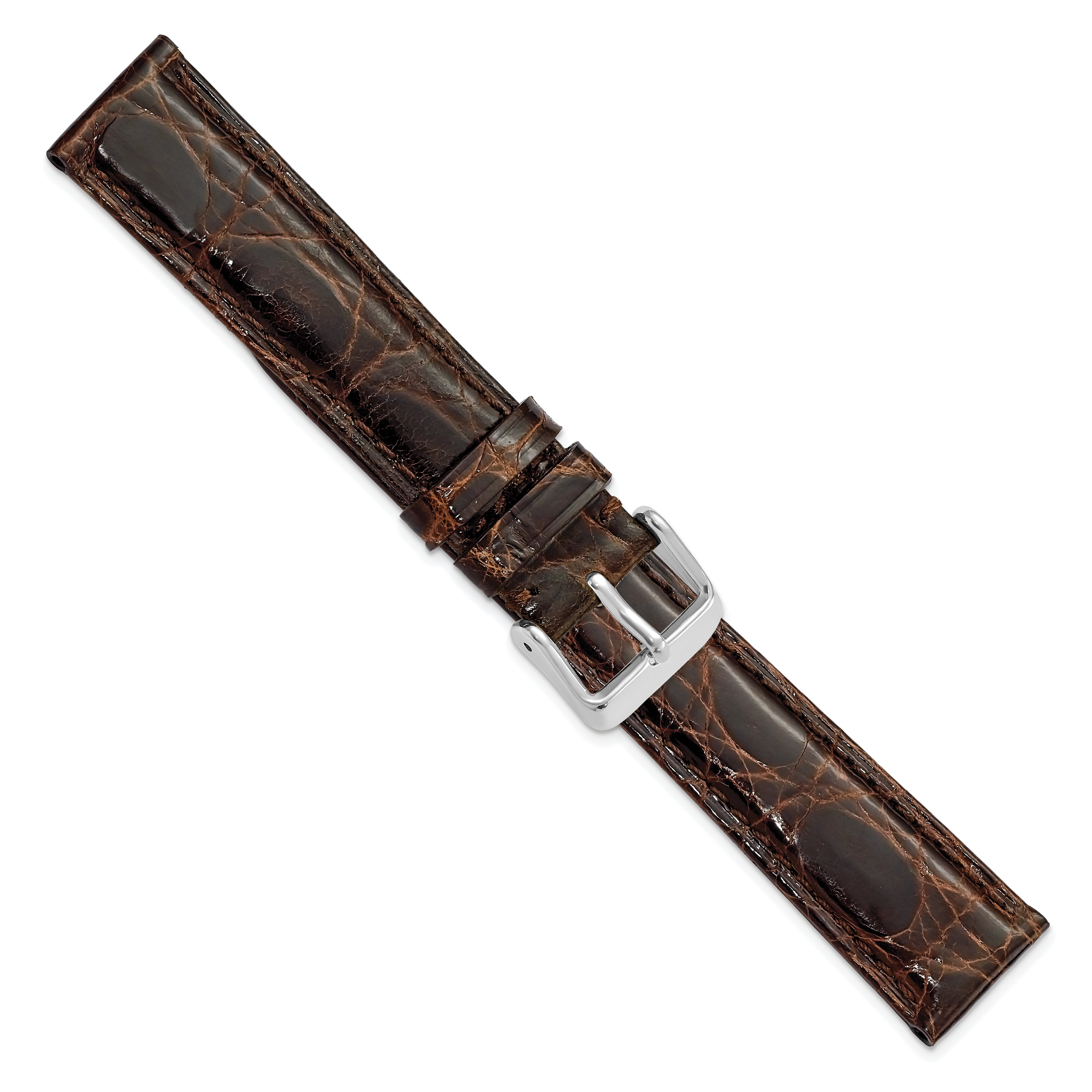 18mm Brown Genuine Caiman Leather with Silver-tone Buckle 7.5 inch Watch Band