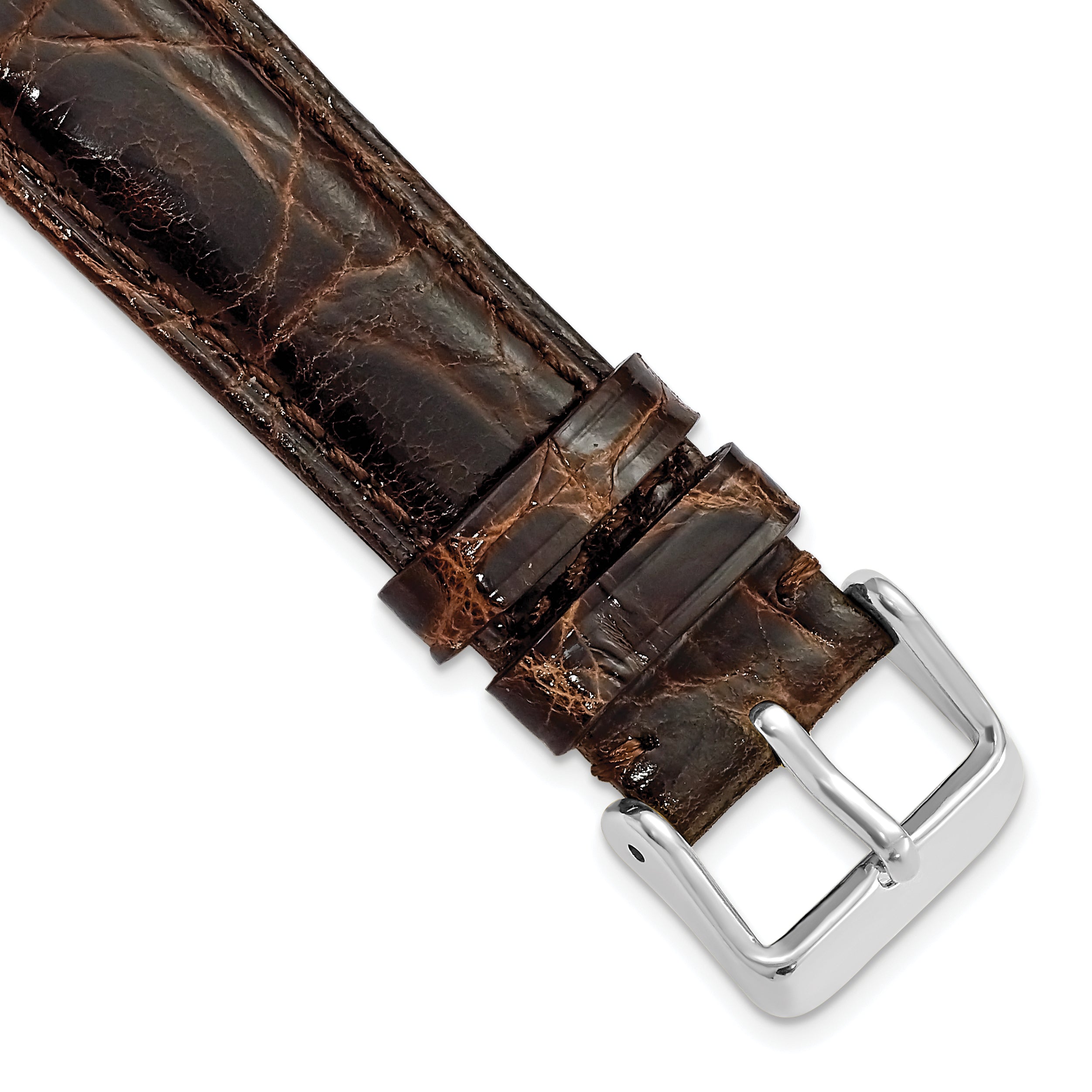 18mm Brown Genuine Caiman Leather with Silver-tone Buckle 7.5 inch Watch Band