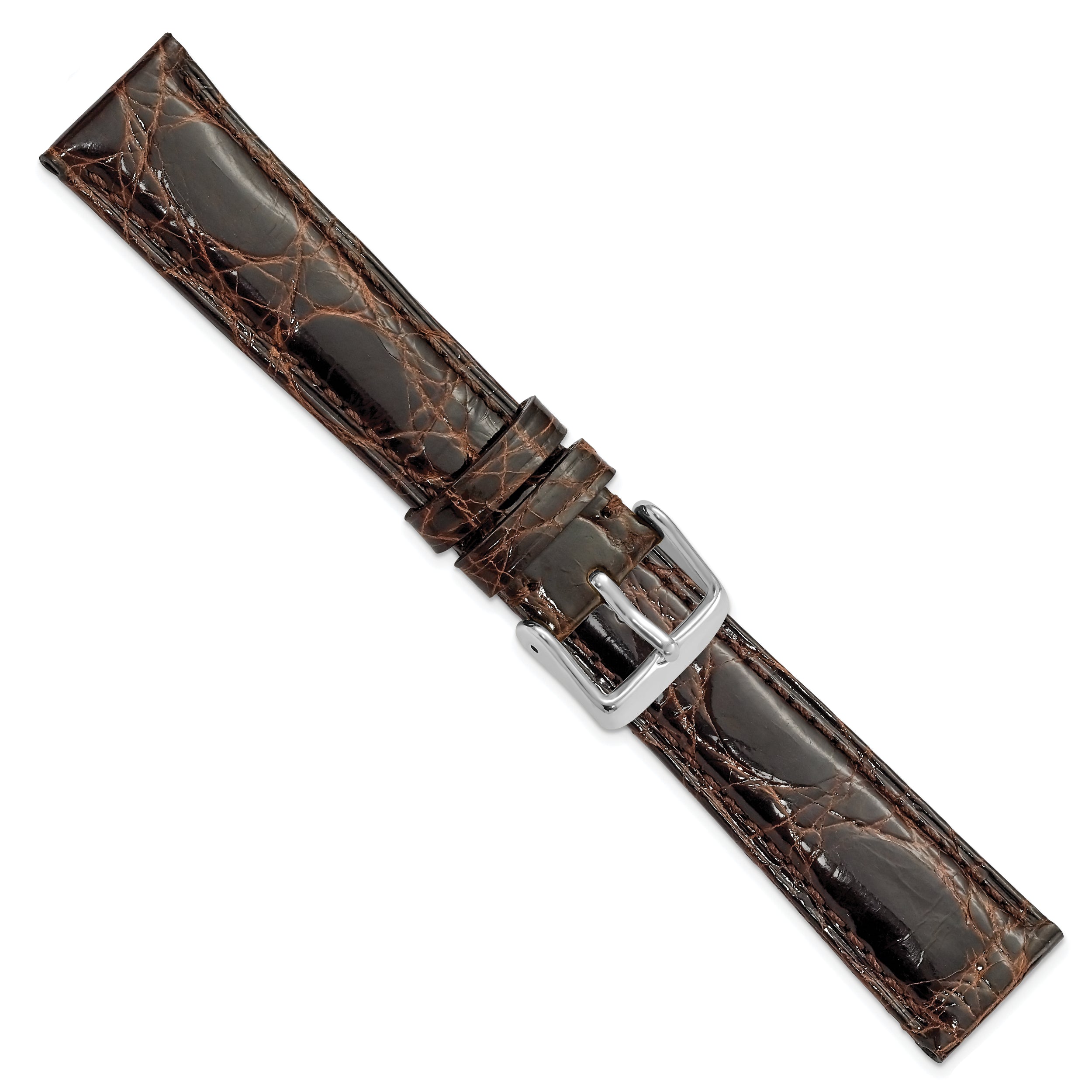 19mm Brown Genuine Caiman Leather with Silver-tone Buckle 7.5 inch Watch Band