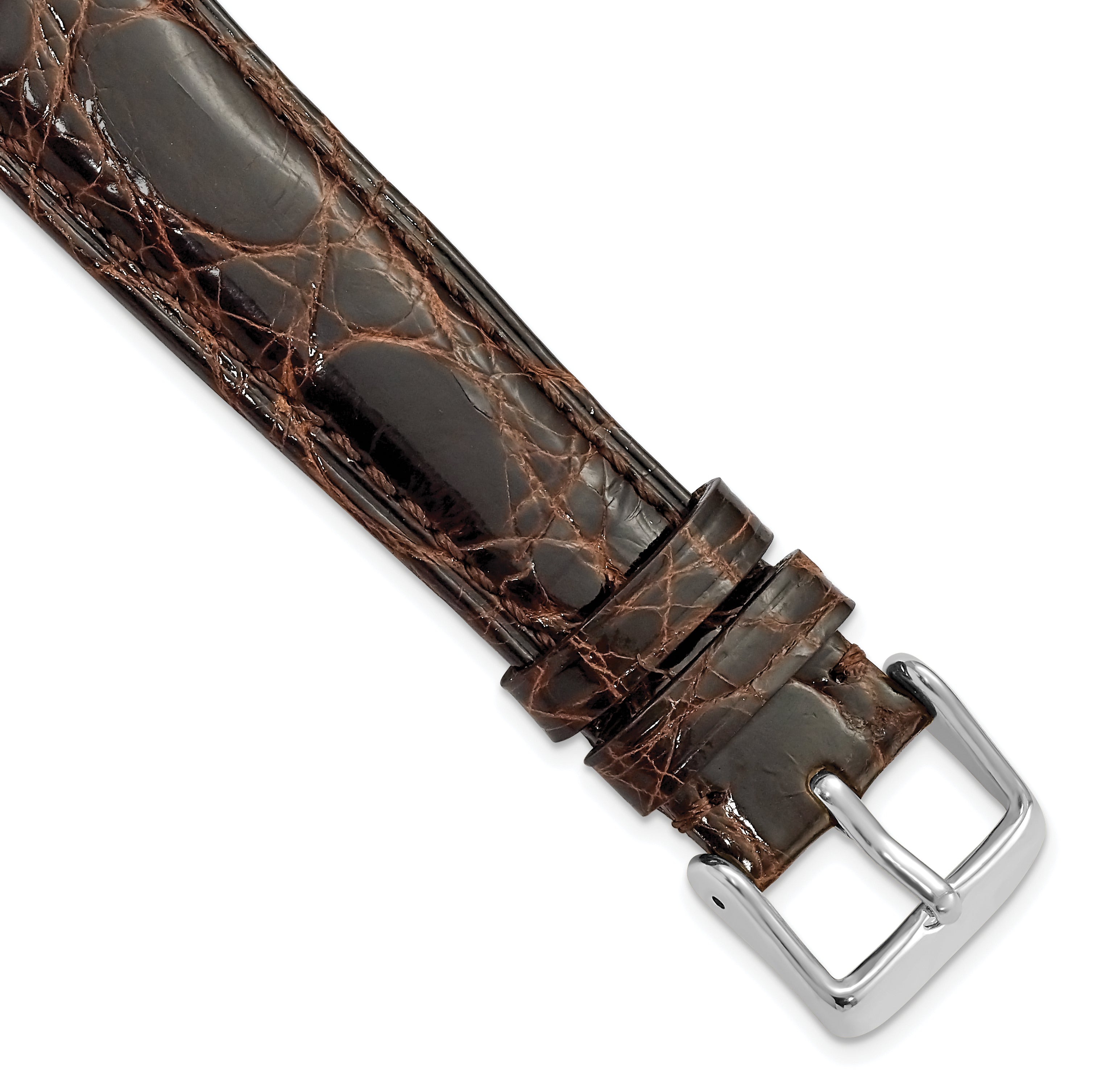 19mm Brown Genuine Caiman Leather with Silver-tone Buckle 7.5 inch Watch Band