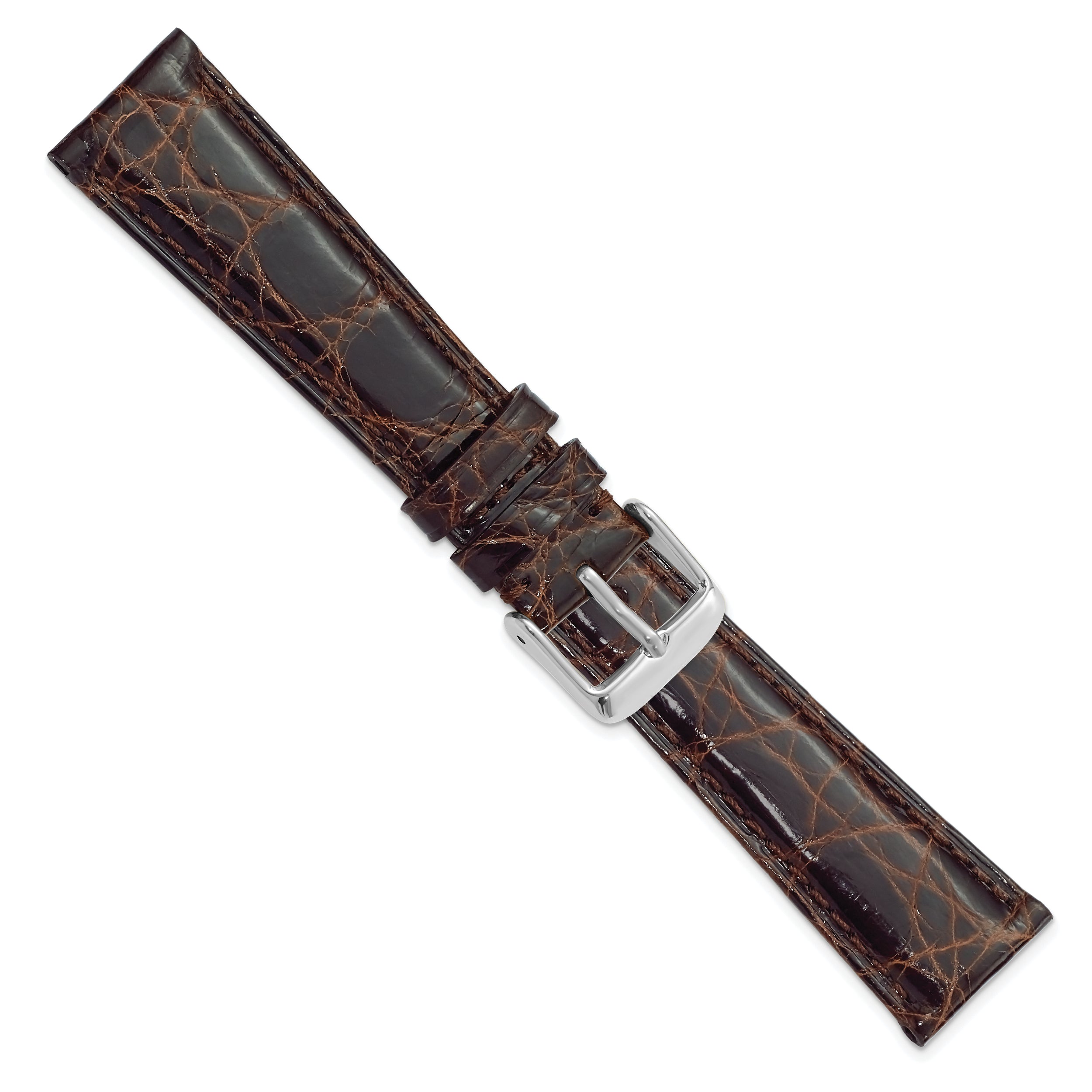 22mm Brown Genuine Caiman Leather with Silver-tone Buckle 7.5 inch Watch Band
