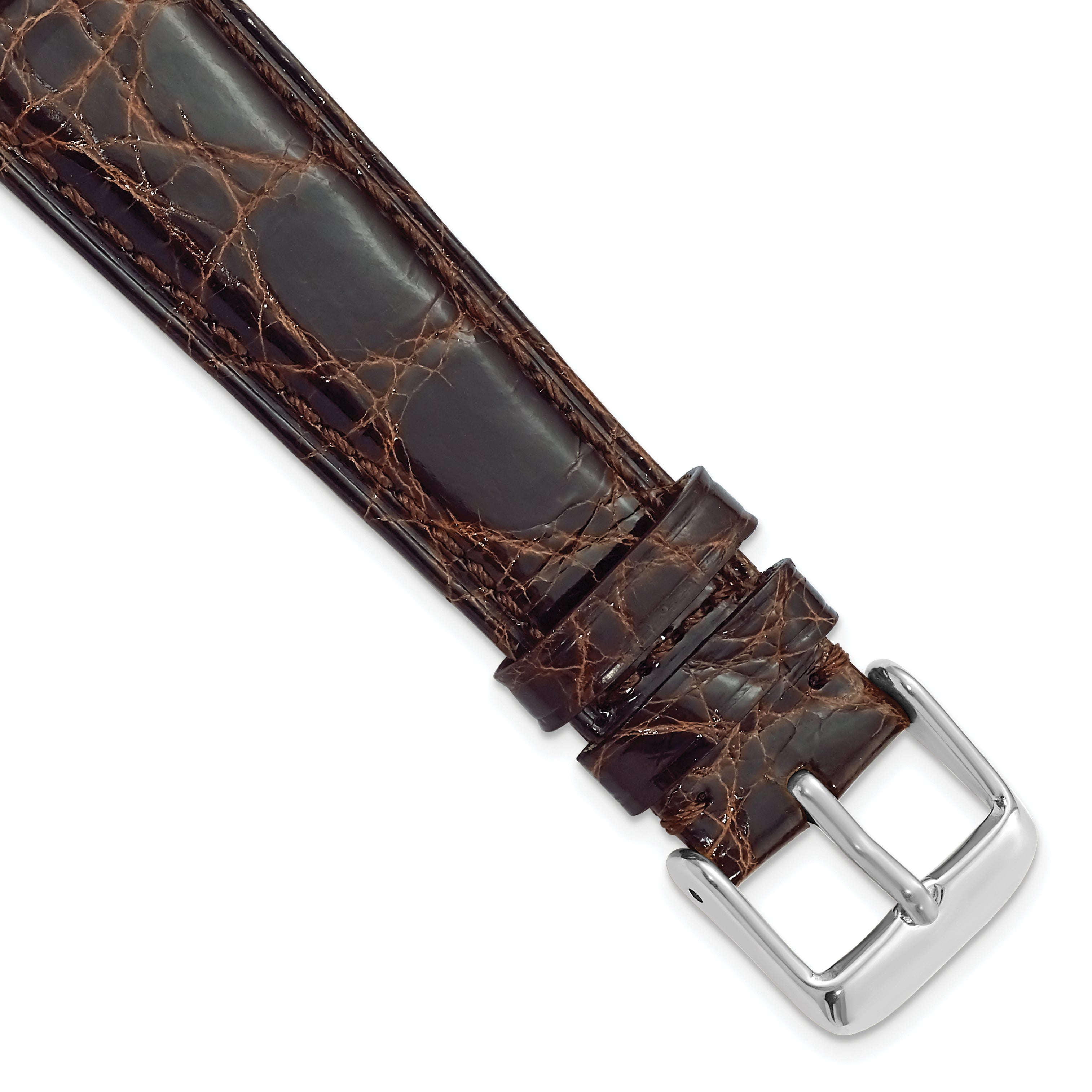 22mm Brown Genuine Caiman Leather with Silver-tone Buckle 7.5 inch Watch Band