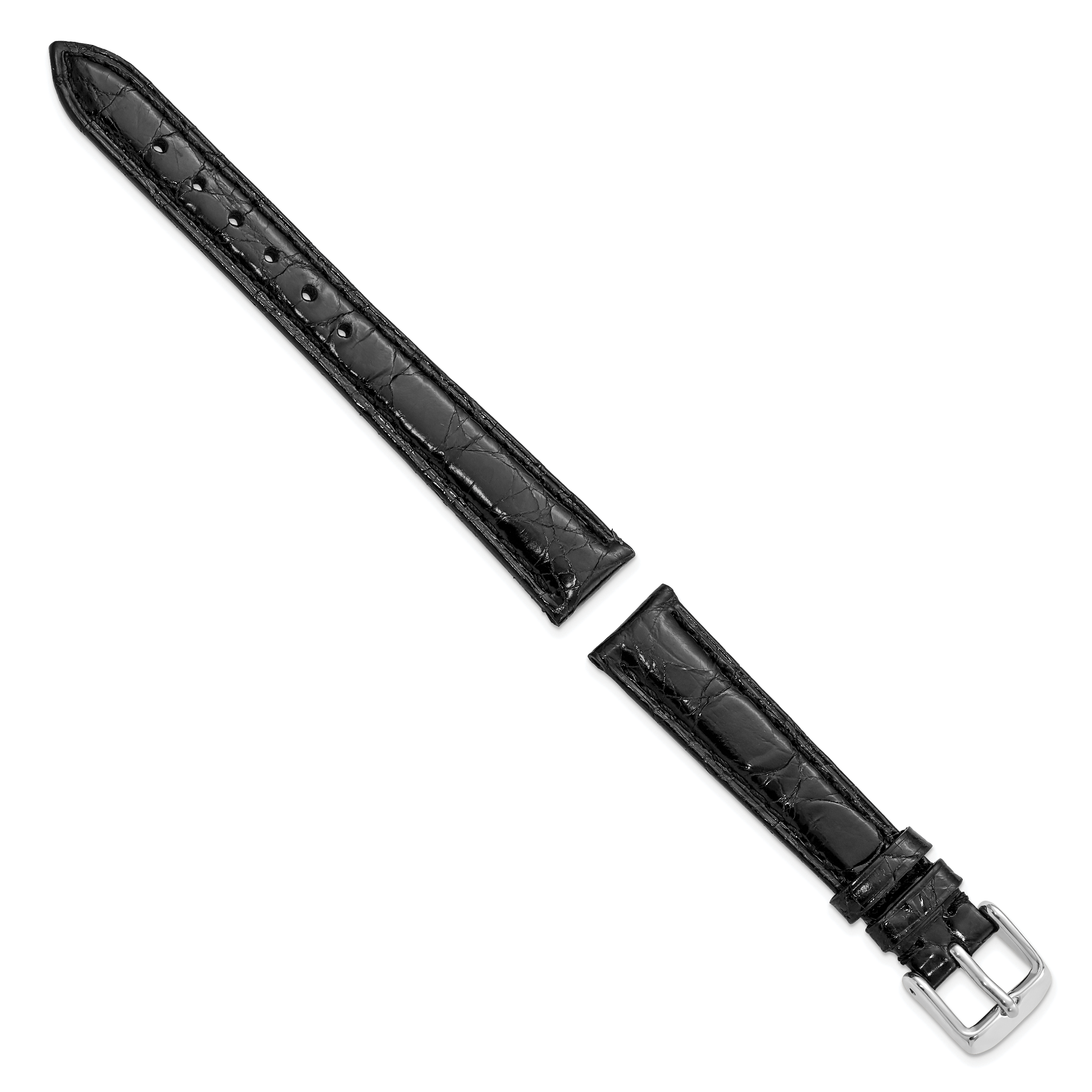 12mm Black Genuine Caiman Leather with Silver-tone Buckle 6.75 inch Watch Band Secondary image