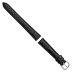 DeBeer 16mm Black Genuine Caiman Leather with Silver-tone Buckle 7.5 inch Watch Band
