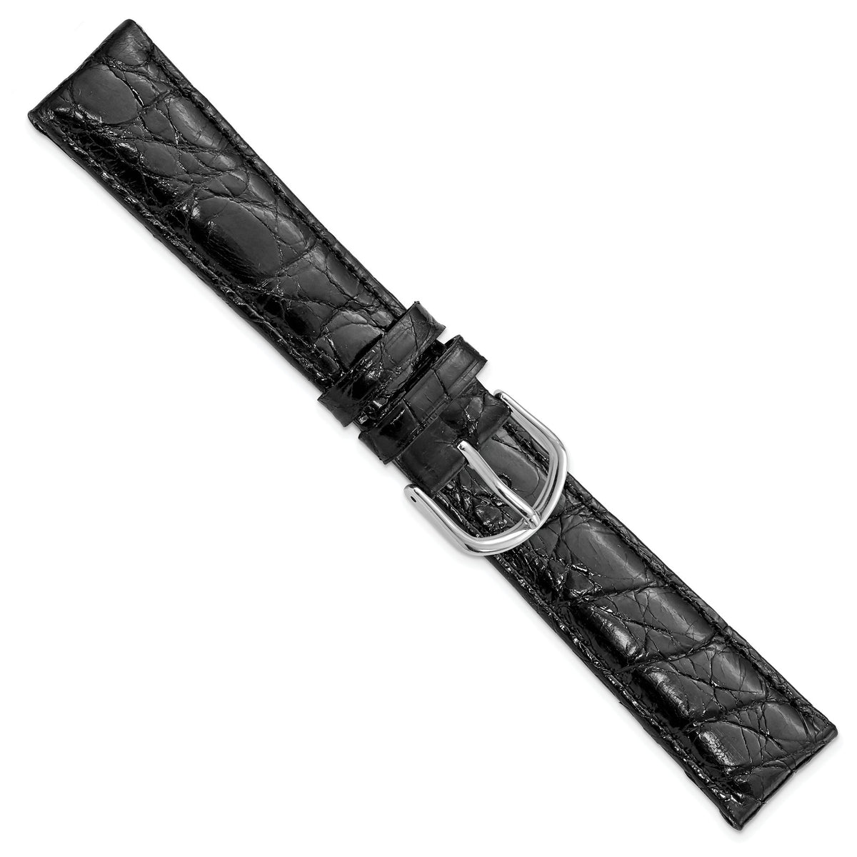 DeBeer 19mm Black Genuine Caiman Leather with Silver-tone Buckle 7.5 inch Watch Band