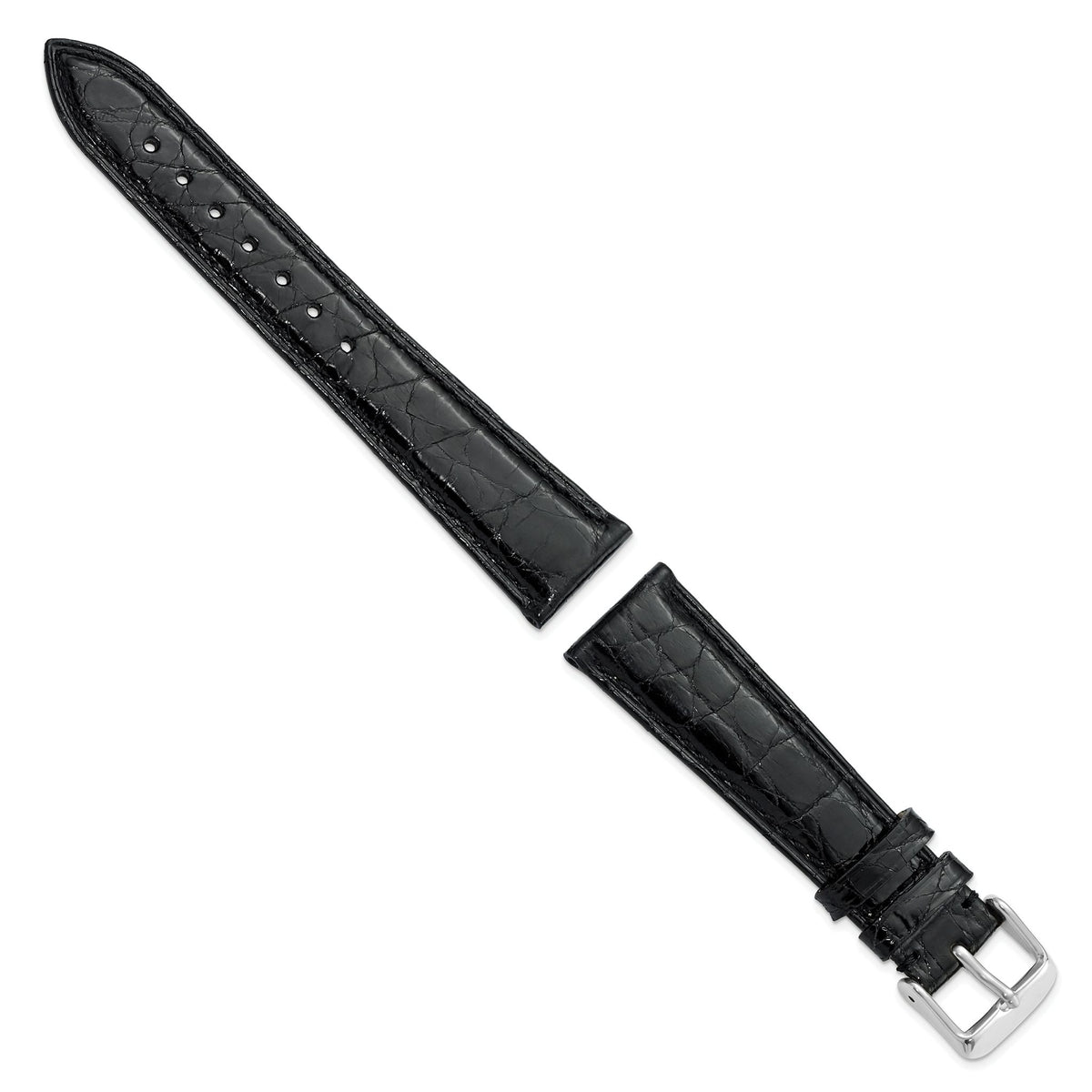 DeBeer 20mm Long Black Genuine Caiman Leather with Silver-tone Buckle 8.5 inch Watch Band