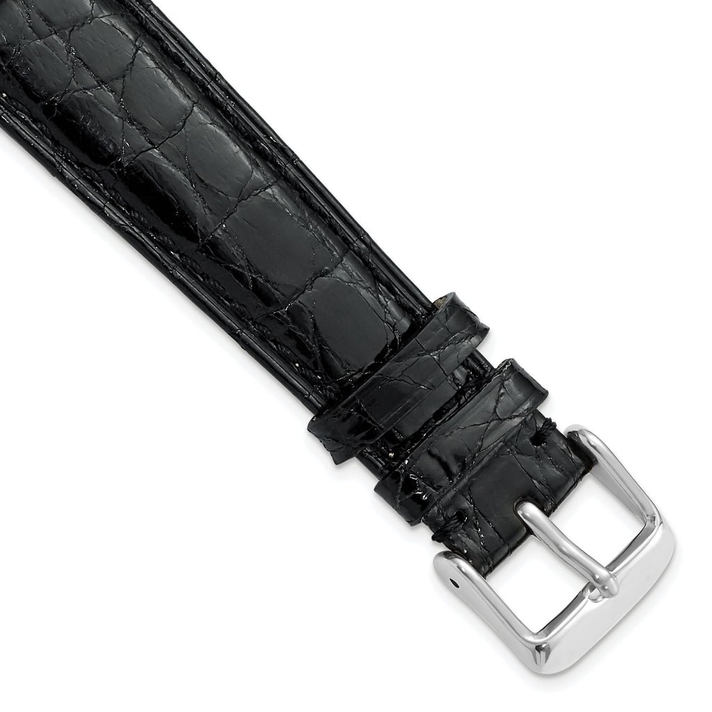 DeBeer 20mm Long Black Genuine Caiman Leather with Silver-tone Buckle 8.5 inch Watch Band