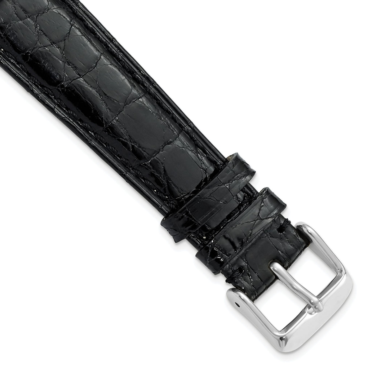 DeBeer 20mm Long Black Genuine Caiman Leather with Silver-tone Buckle 8.5 inch Watch Band
