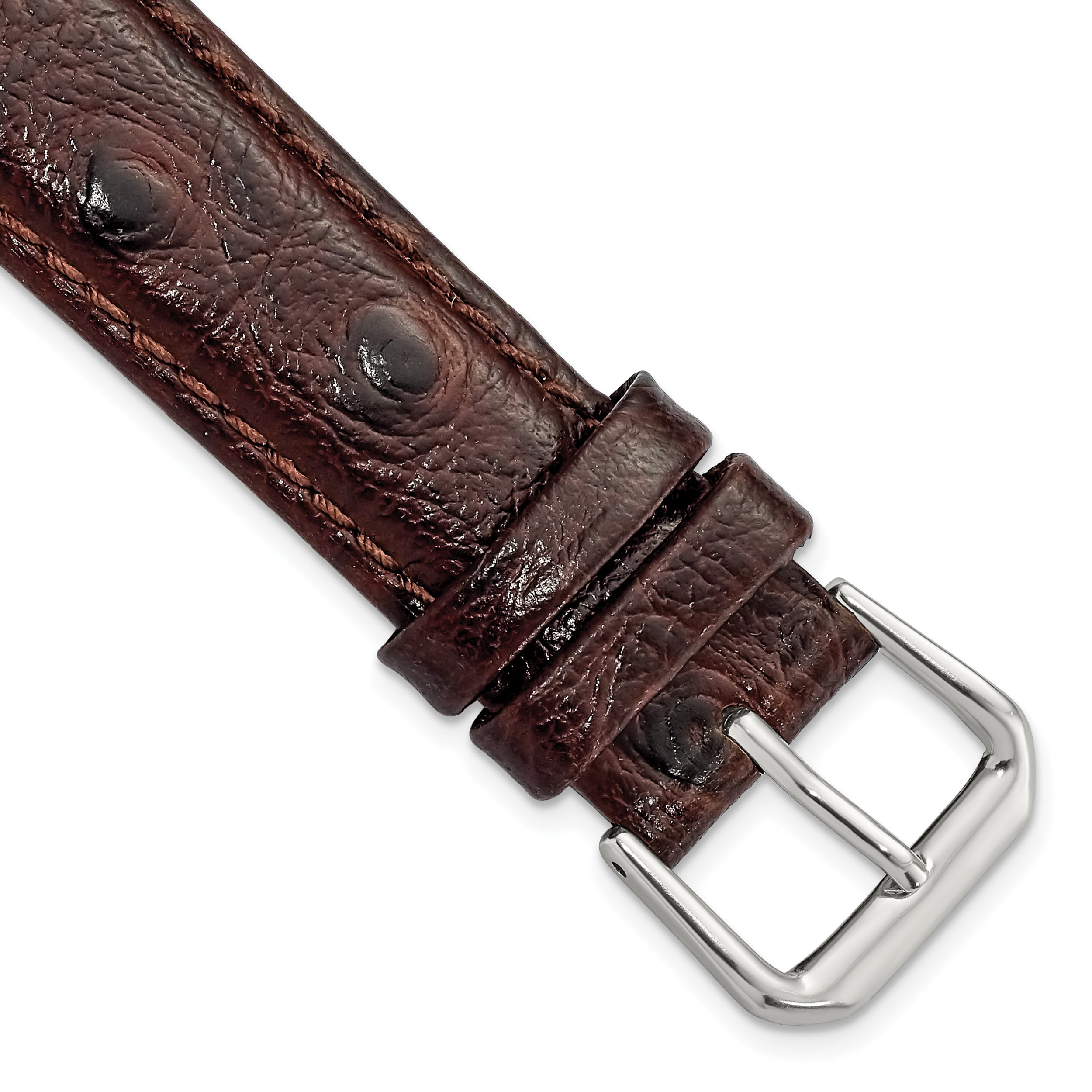 18mm Brown Ostrich Grain Leather with Silver-tone Buckle 7.5 inch Watch Band