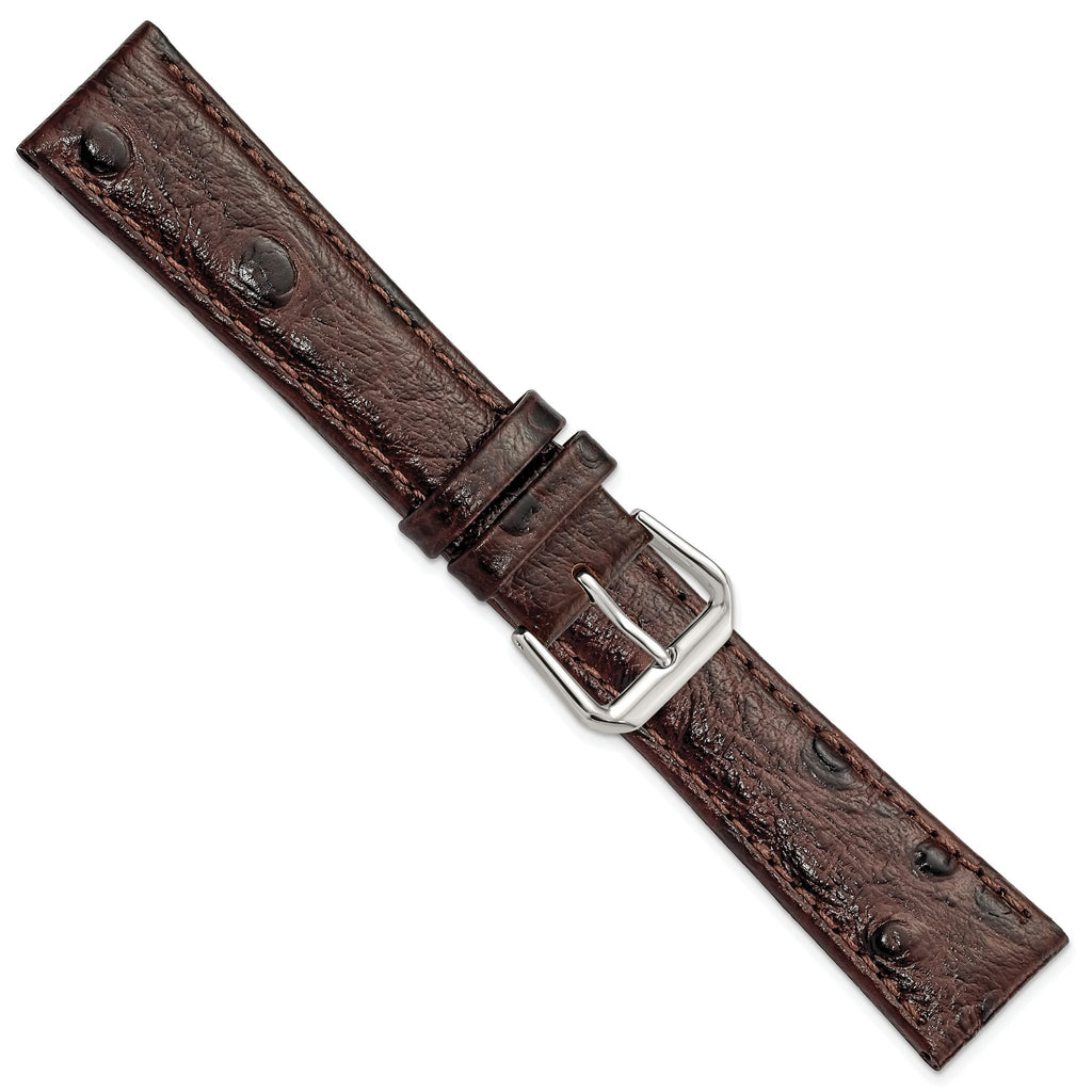 DeBeer 19mm Brown Ostrich Grain Leather with Silver-tone Buckle 7.5 inch Watch Band