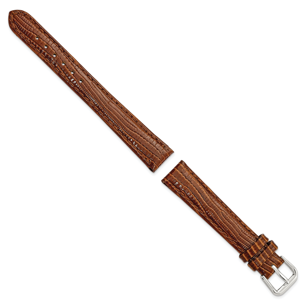 DeBeer 14mm Havana Brown Snake Grain Leather with Silver-tone Buckle 6.75 inch Watch Band