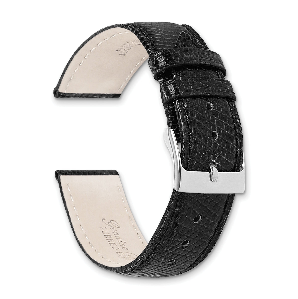 16mm Short Black Genuine Lizard Leather with Silver-tone Buckle Watch 6.75 inch Band