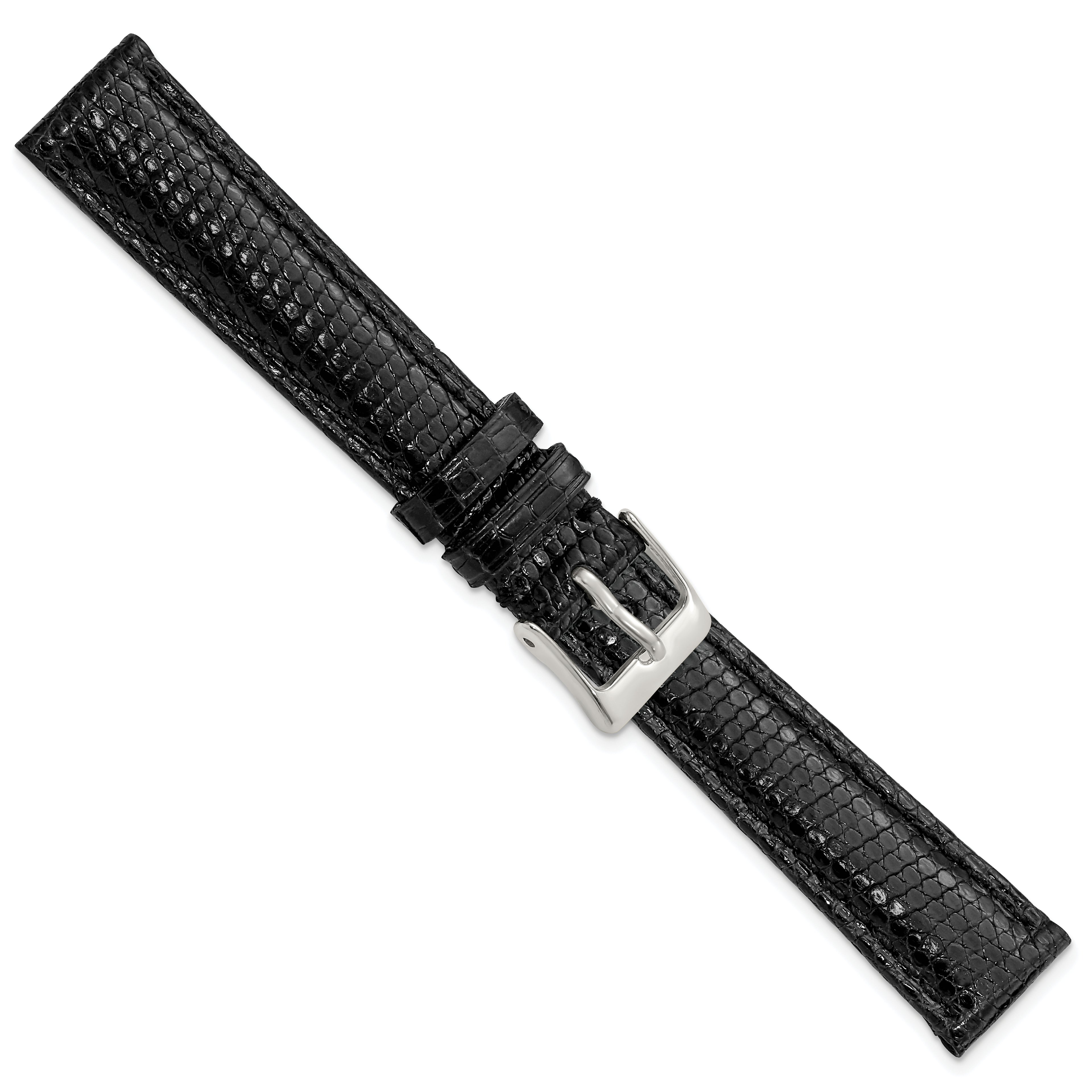 8mm Black Genuine Lizard Leather with Silver-tone Buckle 6.75 inch Watch Band