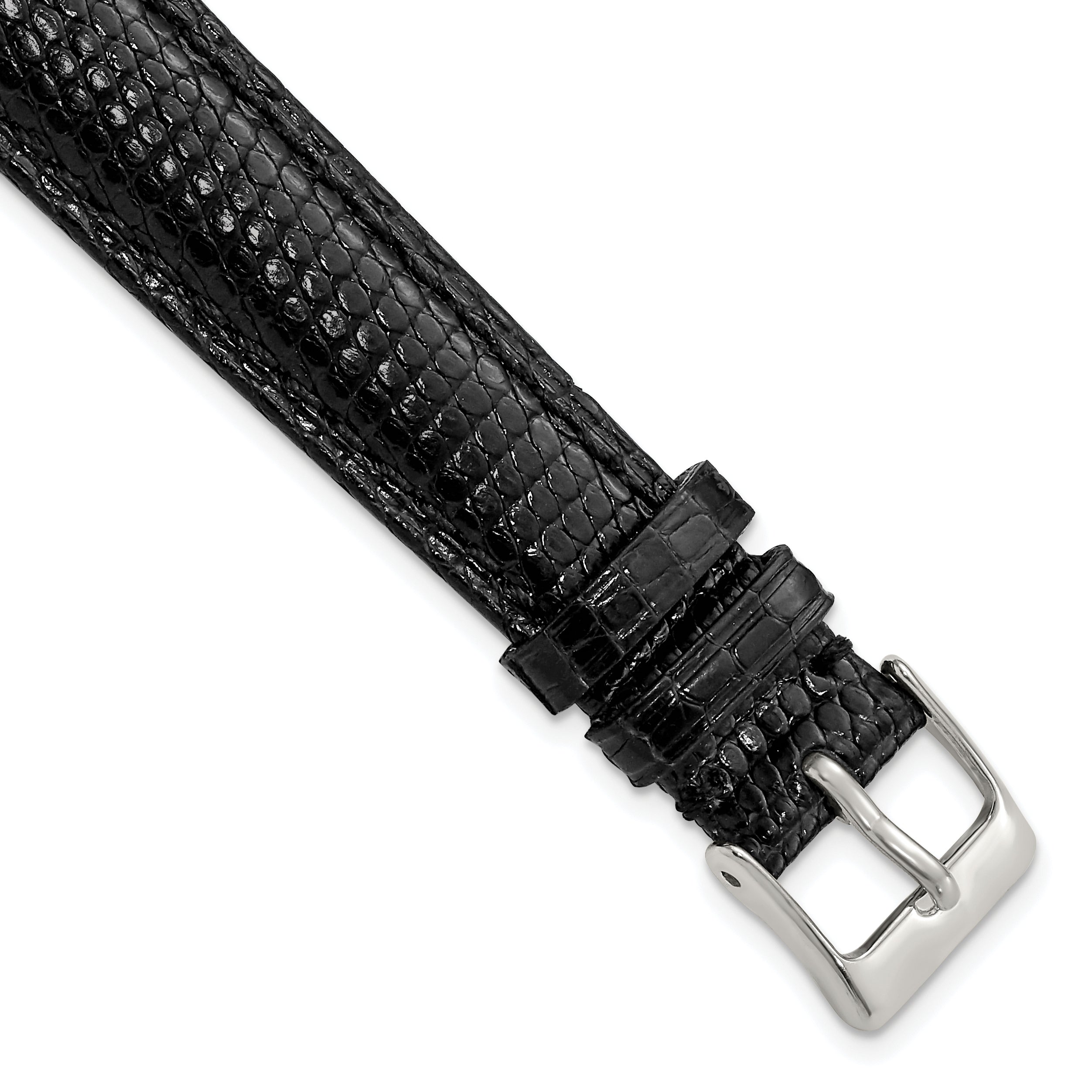 8mm Black Genuine Lizard Leather with Silver-tone Buckle 6.75 inch Watch Band Main image