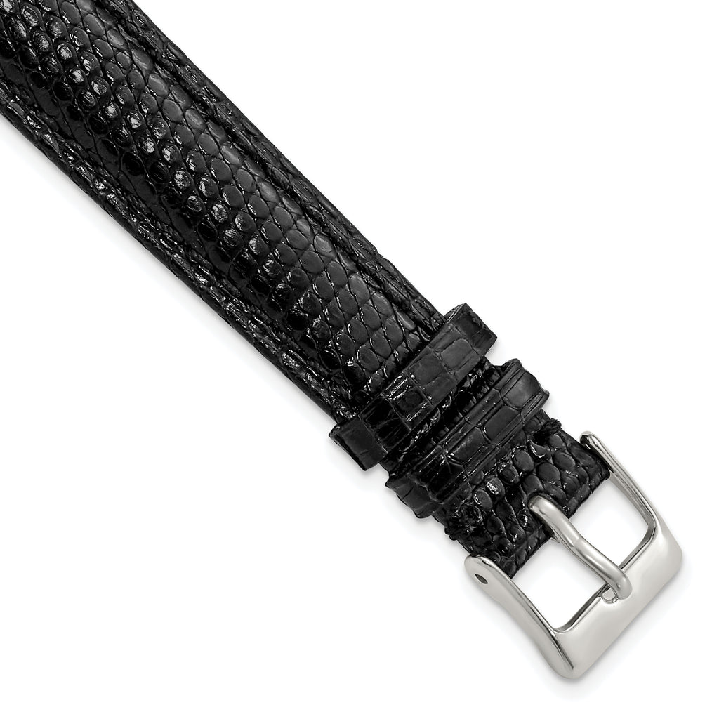 10mm Long Black Genuine Lizard Leather with Silver-tone Buckle 7.75 inch Watch Band