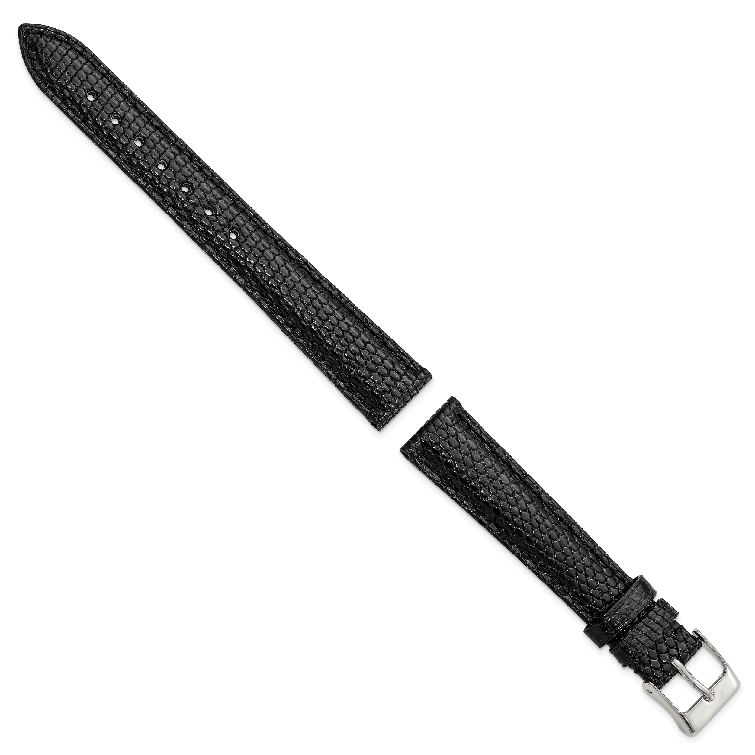 16mm Short Black Genuine Lizard Leather with Silver-tone Buckle Watch 6.75 inch Band Secondary image