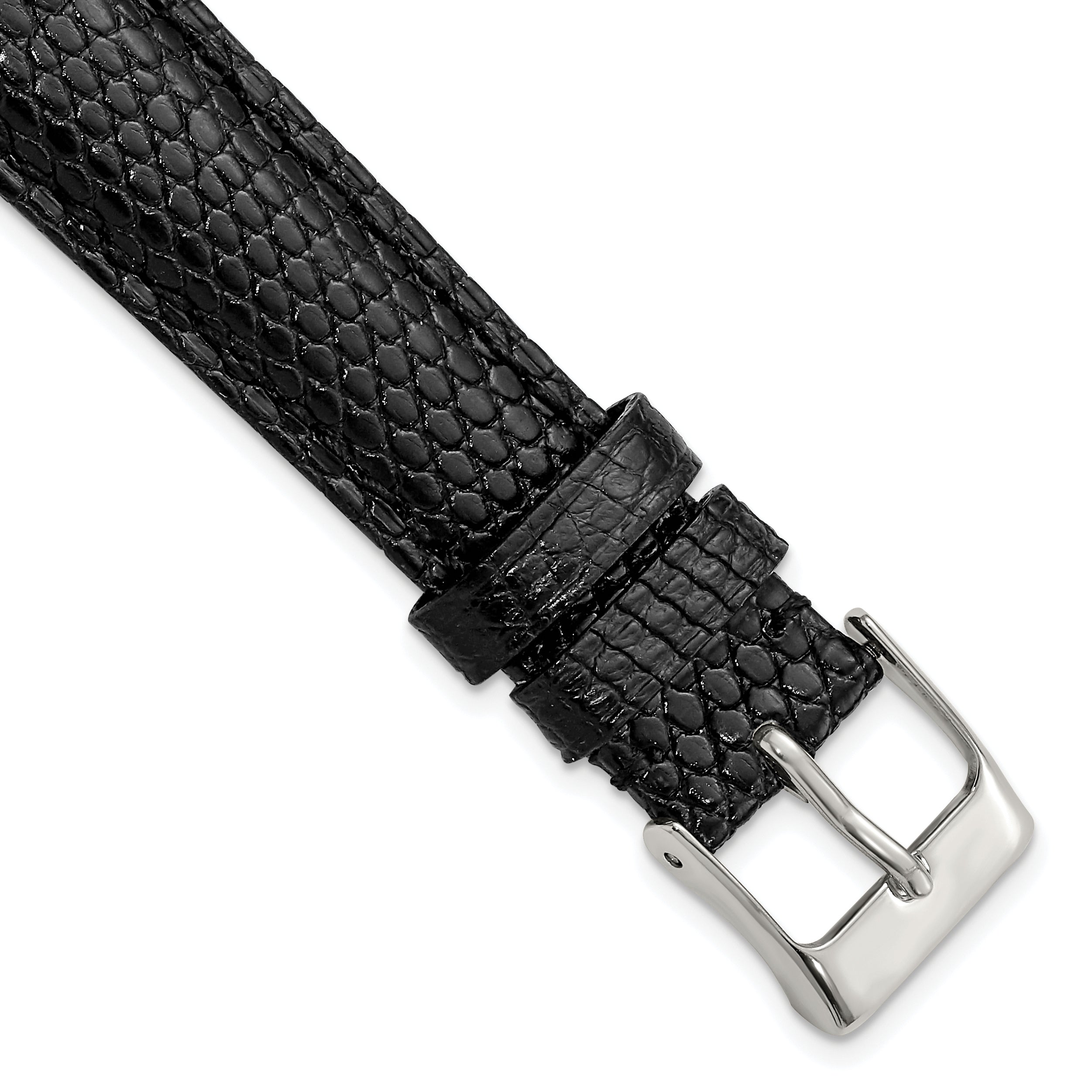 16mm Short Black Genuine Lizard Leather with Silver-tone Buckle Watch 6.75 inch Band Main image
