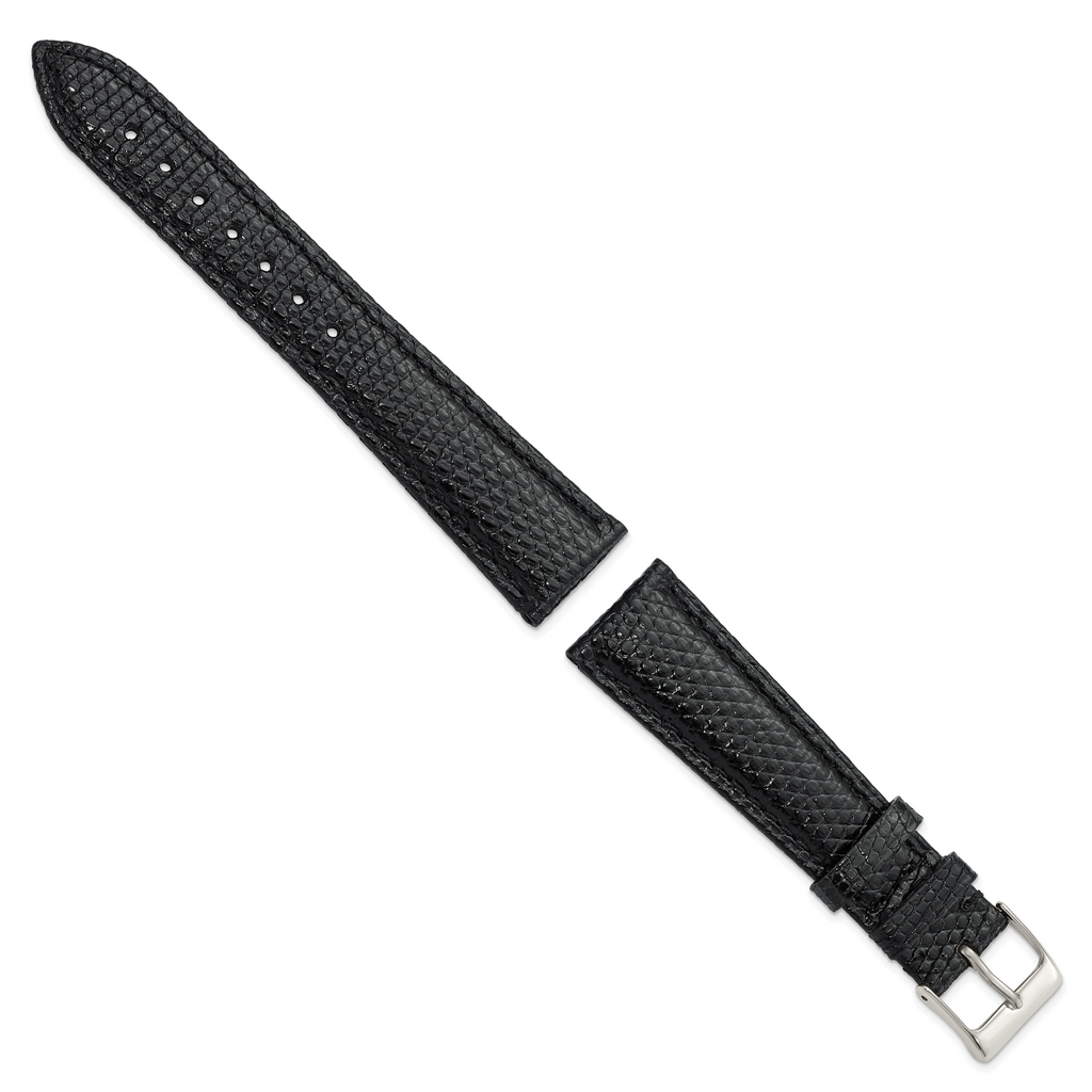 DeBeer 20mm Short Black Genuine Lizard Leather with Silver-tone Buckle 6.75 inch Watch Band