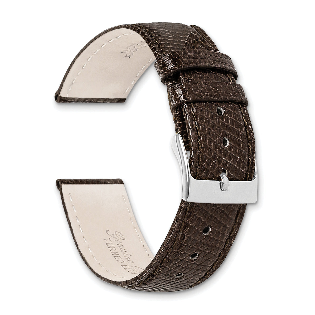 12mm Long Brown Genuine Lizard Leather with Silver-tone Buckle 7.75 inch Watch Band