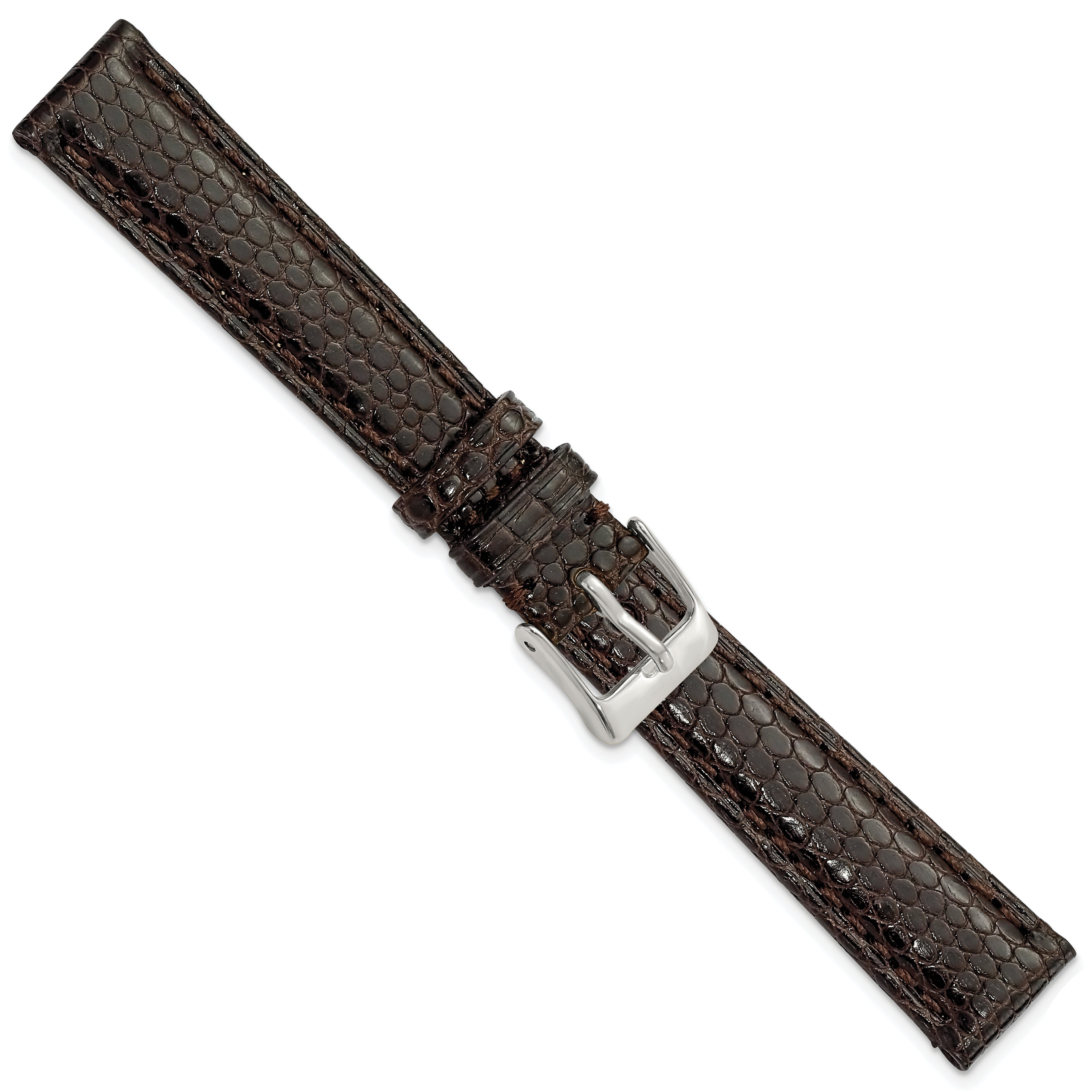 12mm Long Brown Genuine Lizard Leather with Silver-tone Buckle 7.75 inch Watch Band