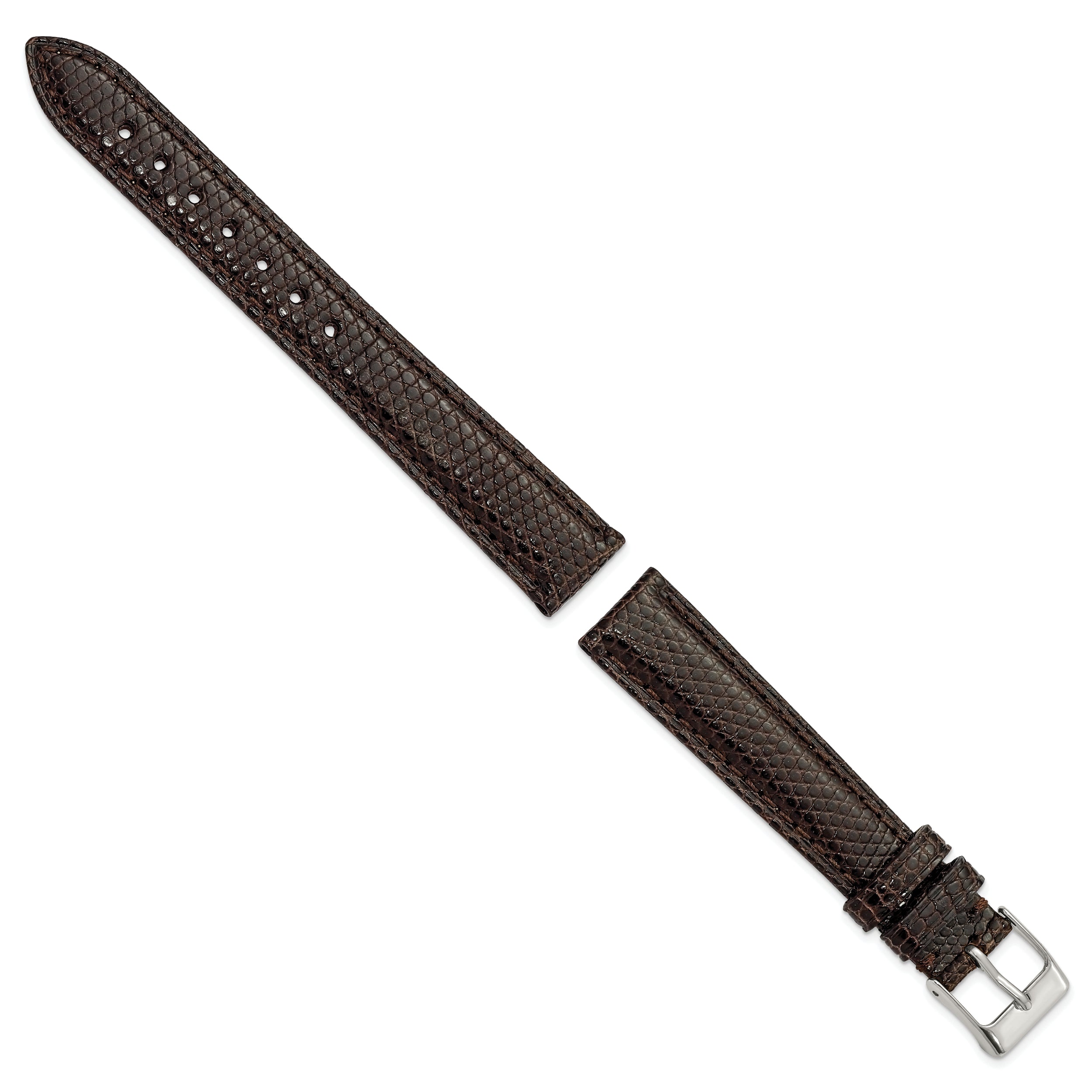 16mm Brown Genuine Lizard Leather with Silver-tone Buckle 7.5 inch Watch Band