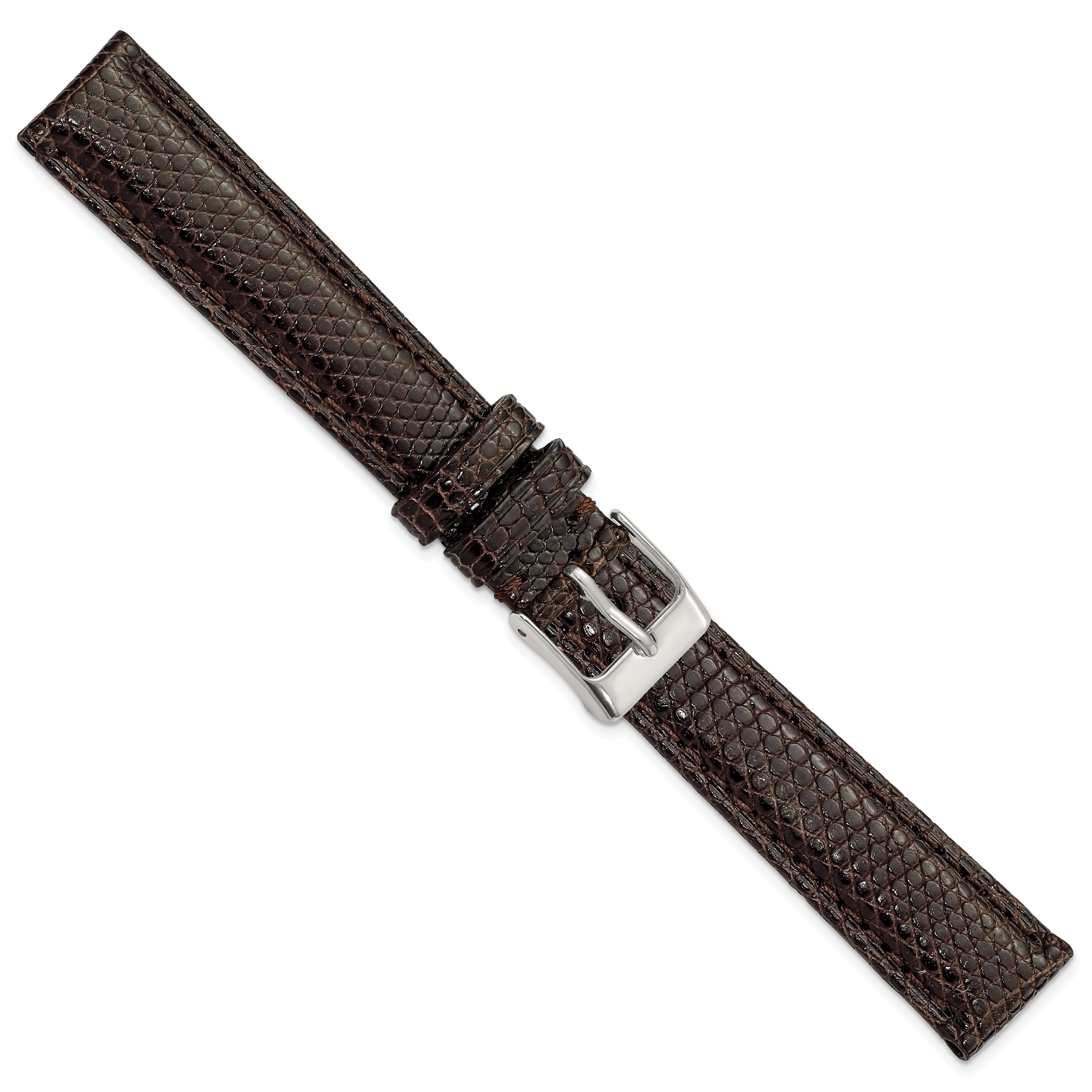 16mm Brown Genuine Lizard Leather with Silver-tone Buckle 7.5 inch Watch Band
