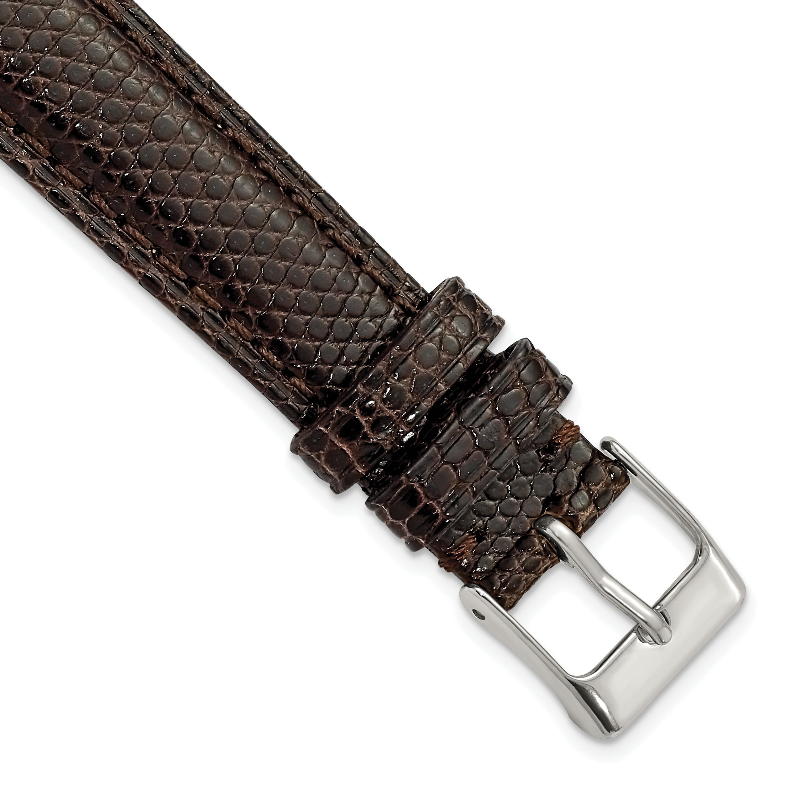 16mm Brown Genuine Lizard Leather with Silver-tone Buckle 7.5 inch Watch Band