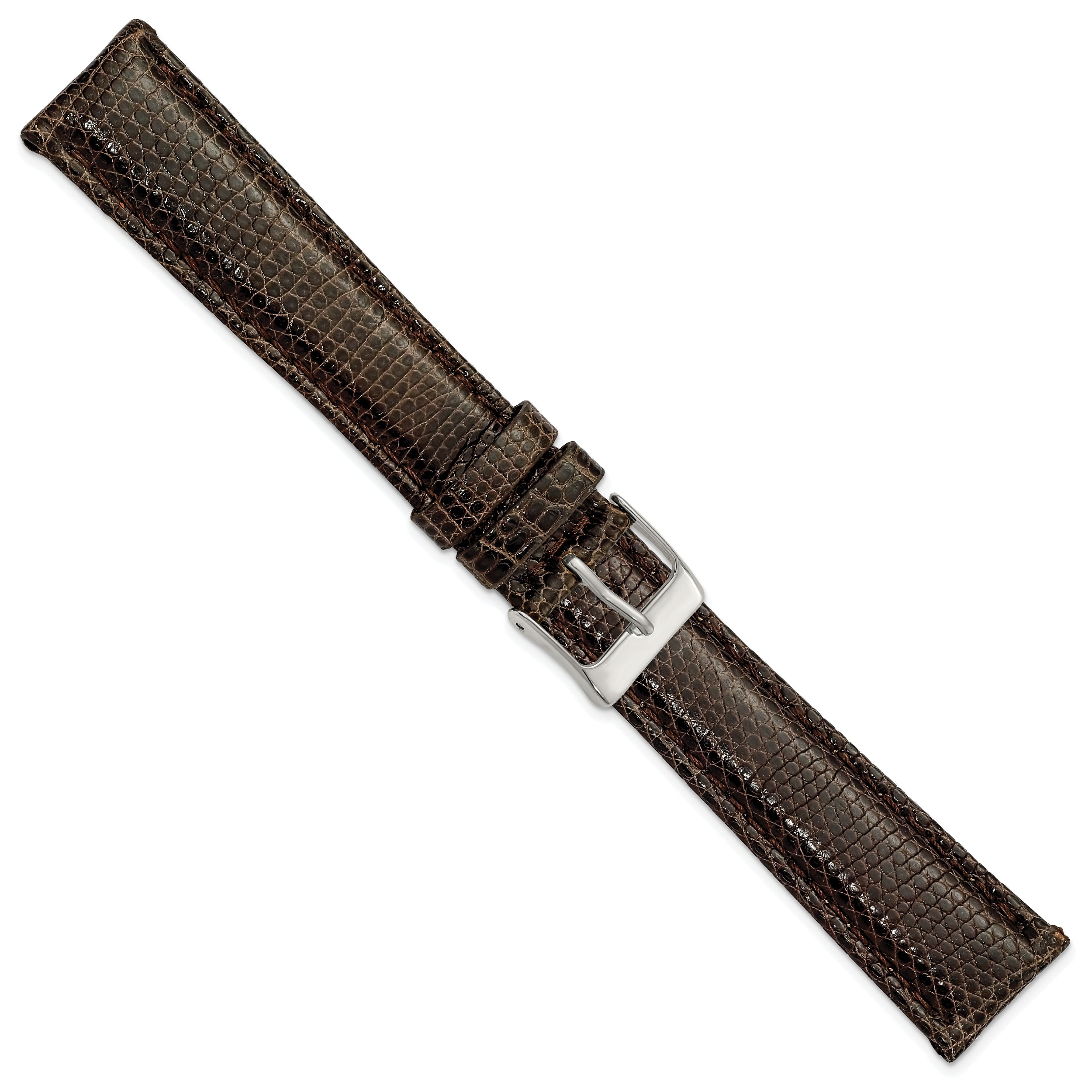 19mm Brown Genuine Lizard Leather with Silver-tone Buckle 7.5 inch Watch Band