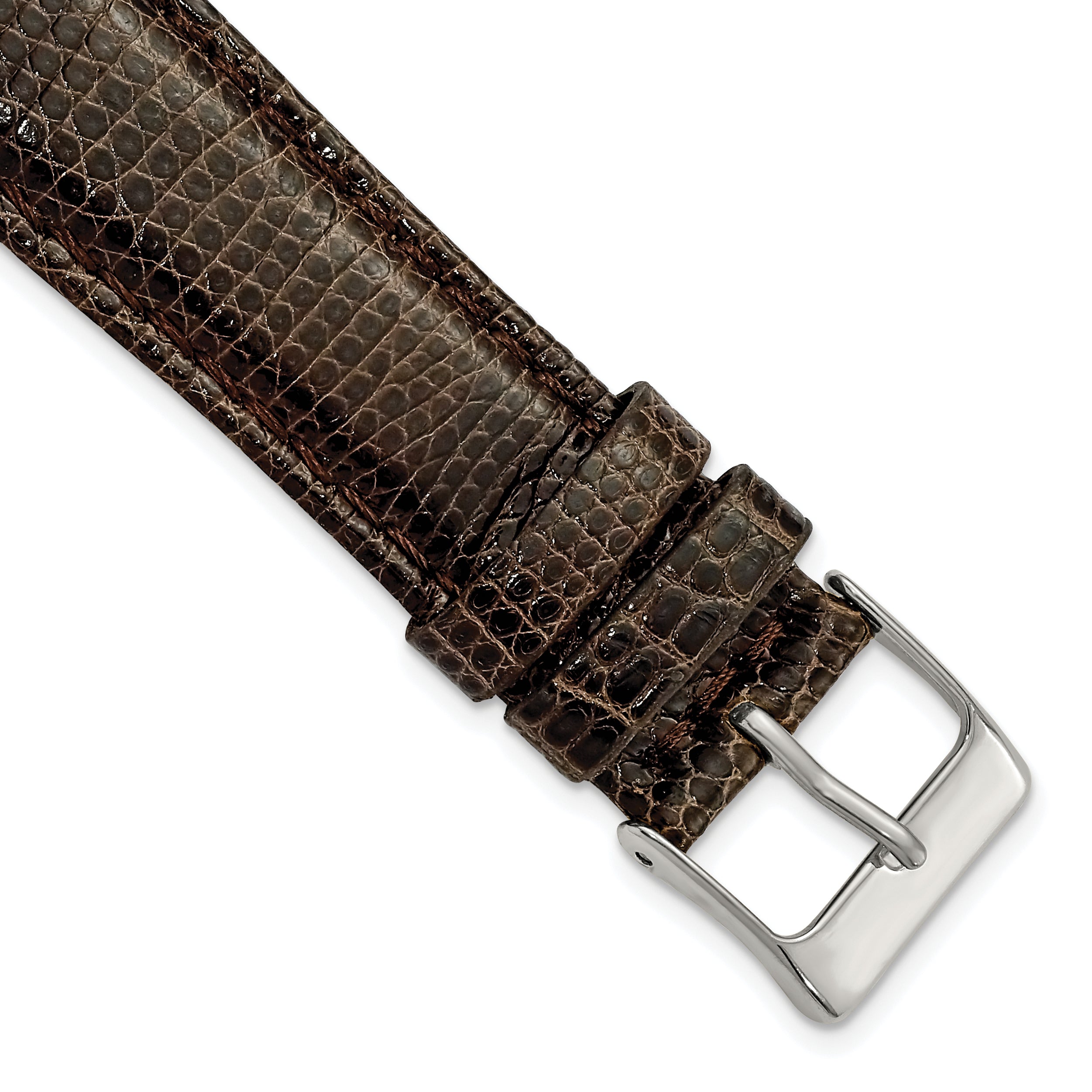 19mm Long Brown Genuine Lizard Leather with Silver-tone Buckle 8.5 inch Watch Band