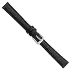 DeBeer 12mm Black Lizard Grain Leather with Silver-tone Buckle 6.75 inch Watch Band