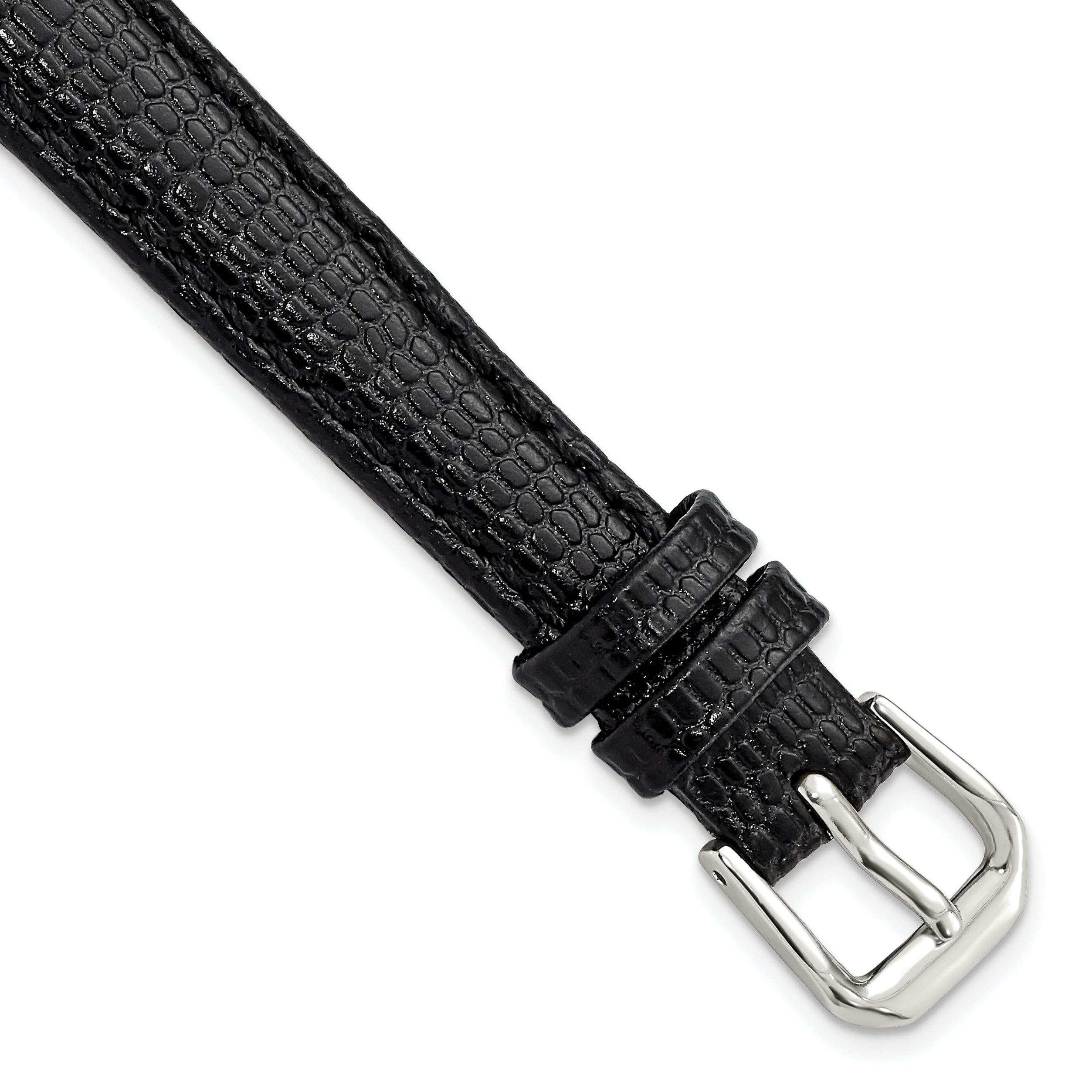 12mm Black Lizard Grain Leather with Silver-tone Buckle 6.75 inch Watch Band Main image