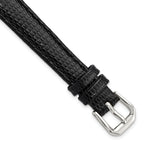 12mm Black Lizard Grain Leather with Silver-tone Buckle 6.75 inch Watch Band