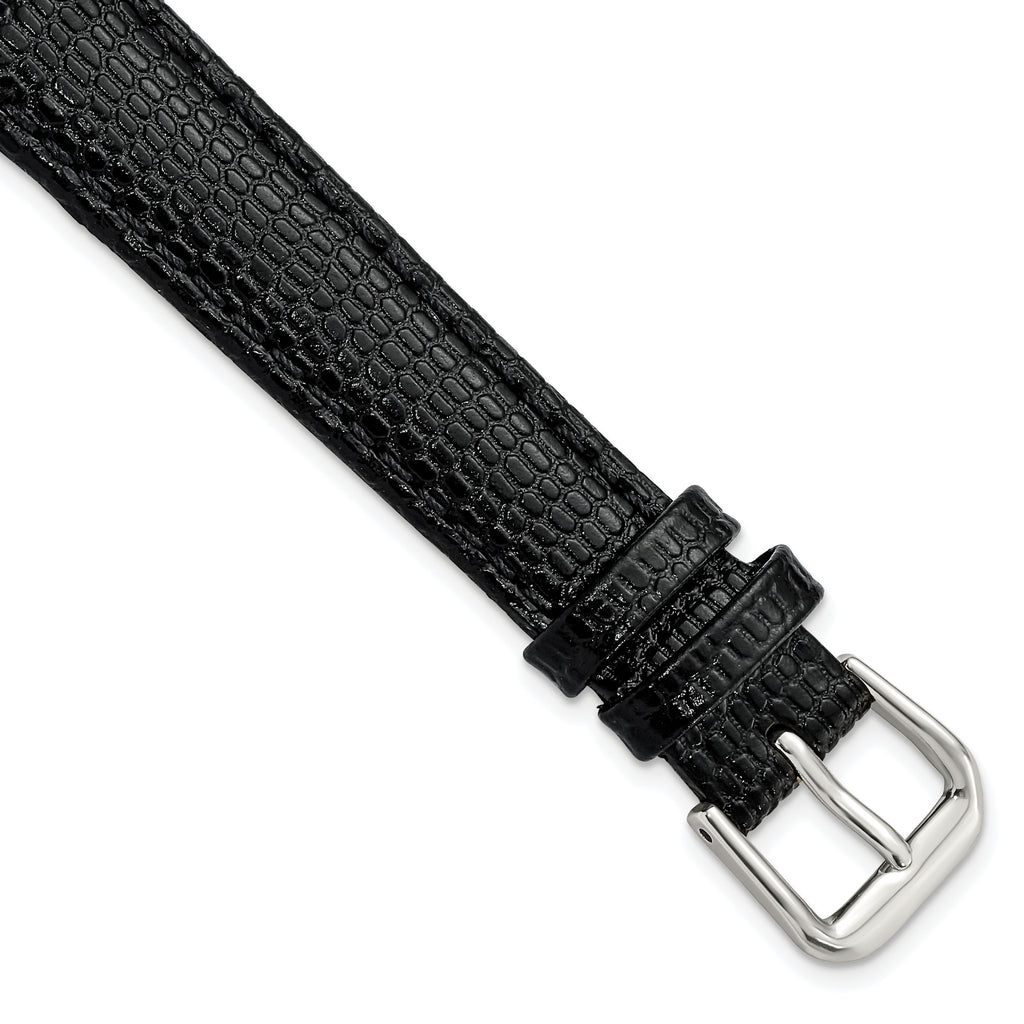Black Lizard-Grain Leather Watch Band in Silver-Tone Buckle, 19mm