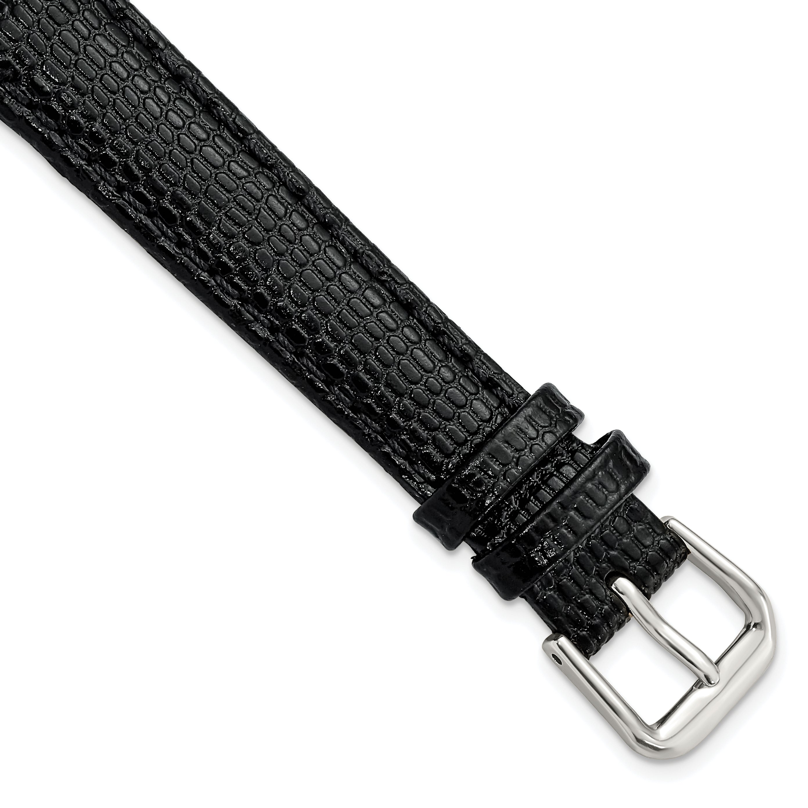 Black Lizard-Grain Leather Watch Band in Silver-Tone Buckle, 19mm