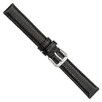 DeBeer 15mm Black Lizard Grain Leather with Silver-tone Buckle 7.5 inch Watch Band