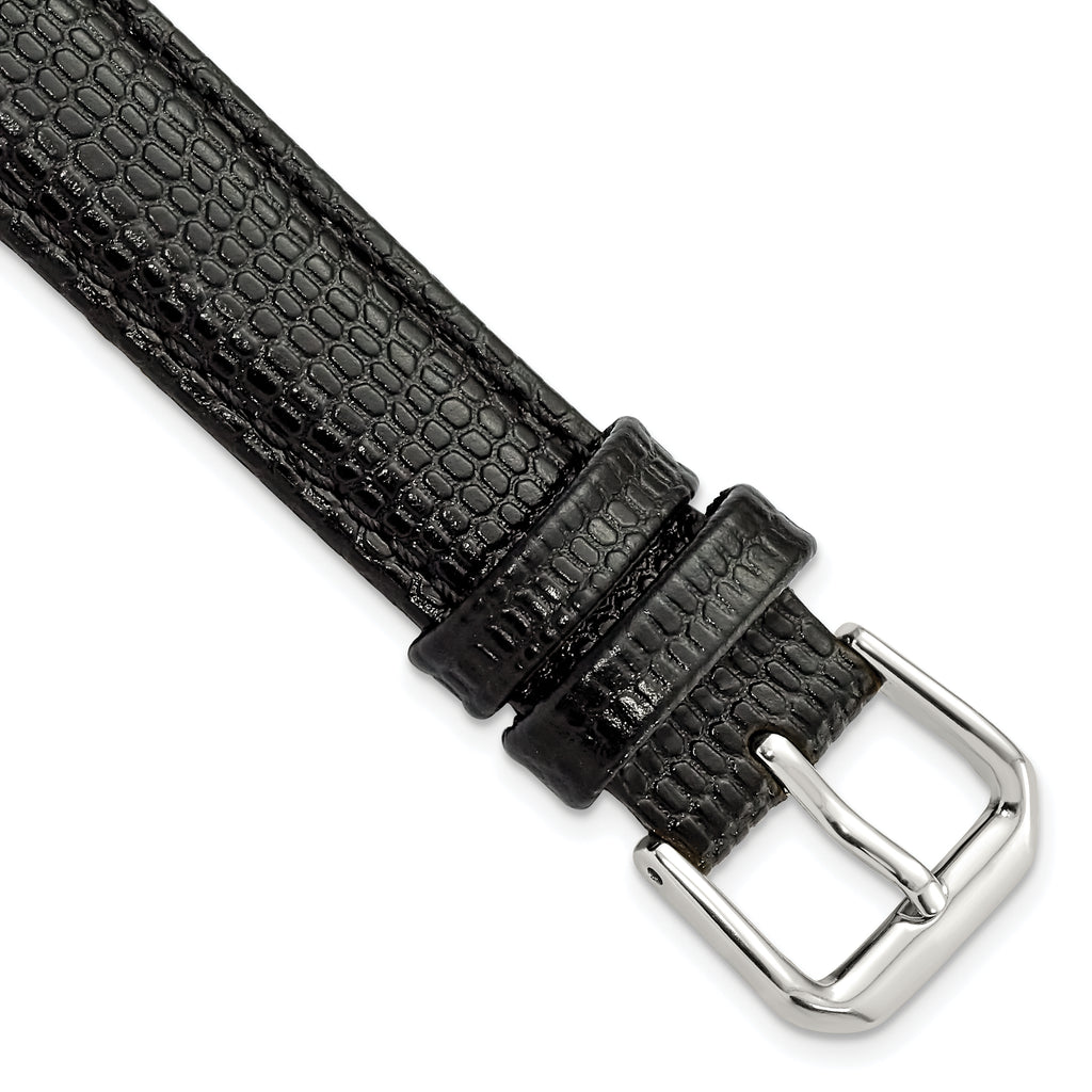 Black Lizard-Grain Leather Watch Band in Silver-Tone Buckle, 19mm