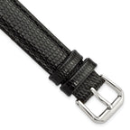 Black Lizard-Grain Leather Watch Band in Silver-Tone Buckle, 19mm