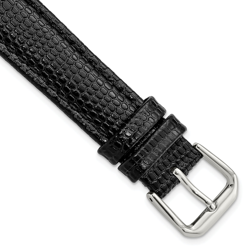 Black Lizard-Grain Leather Watch Band in Silver-Tone Buckle, 19mm