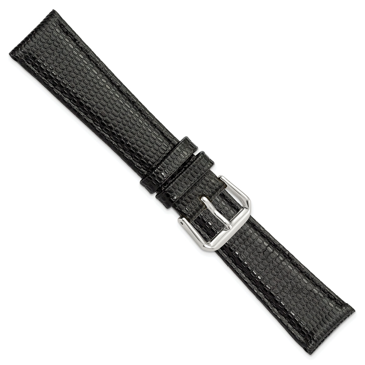 DeBeer 19mm Black Lizard Grain Leather with Silver-tone Buckle 7.5 inch Watch Band