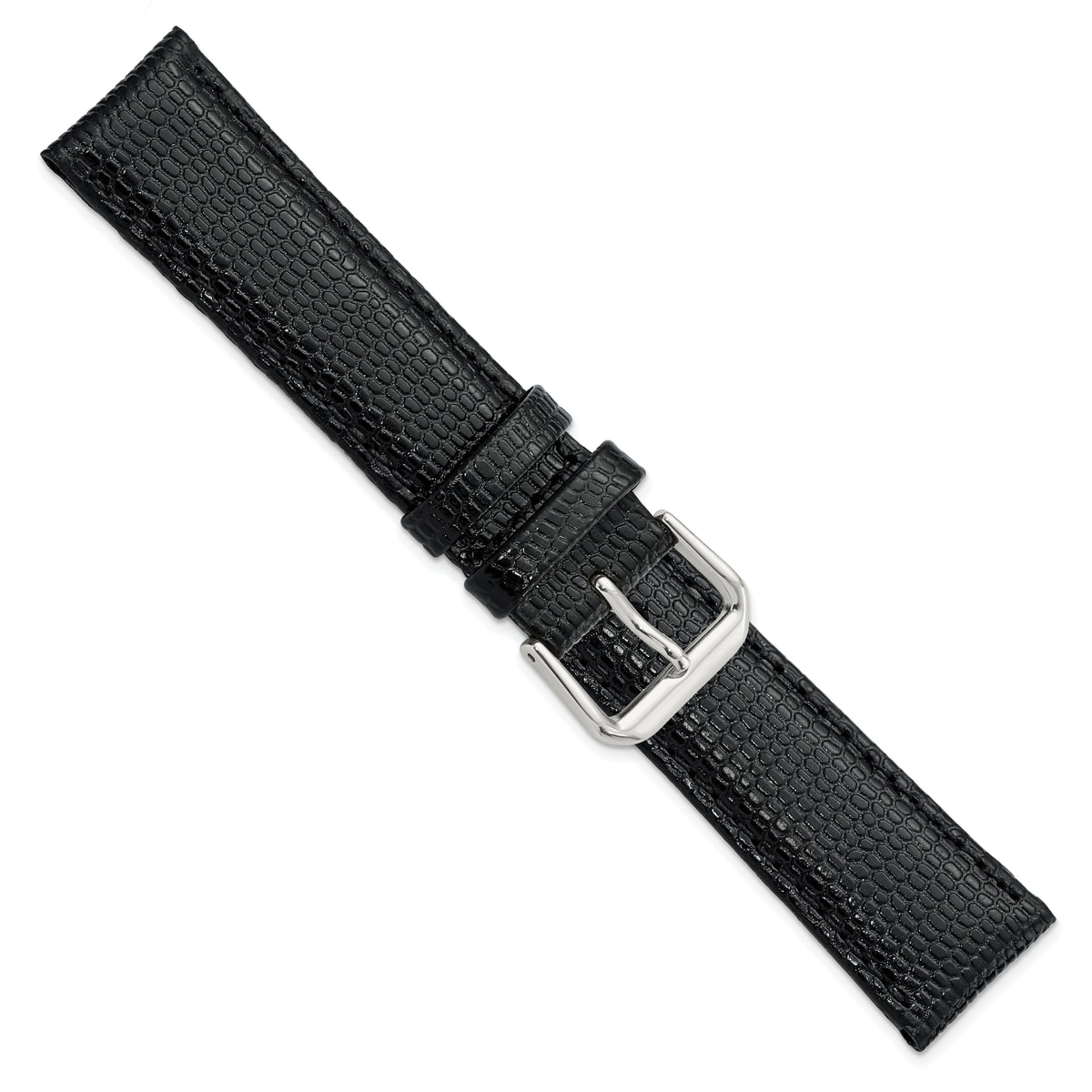 DeBeer 20mm Black Lizard Grain Leather with Silver-tone Buckle 7.5 inch Watch Band