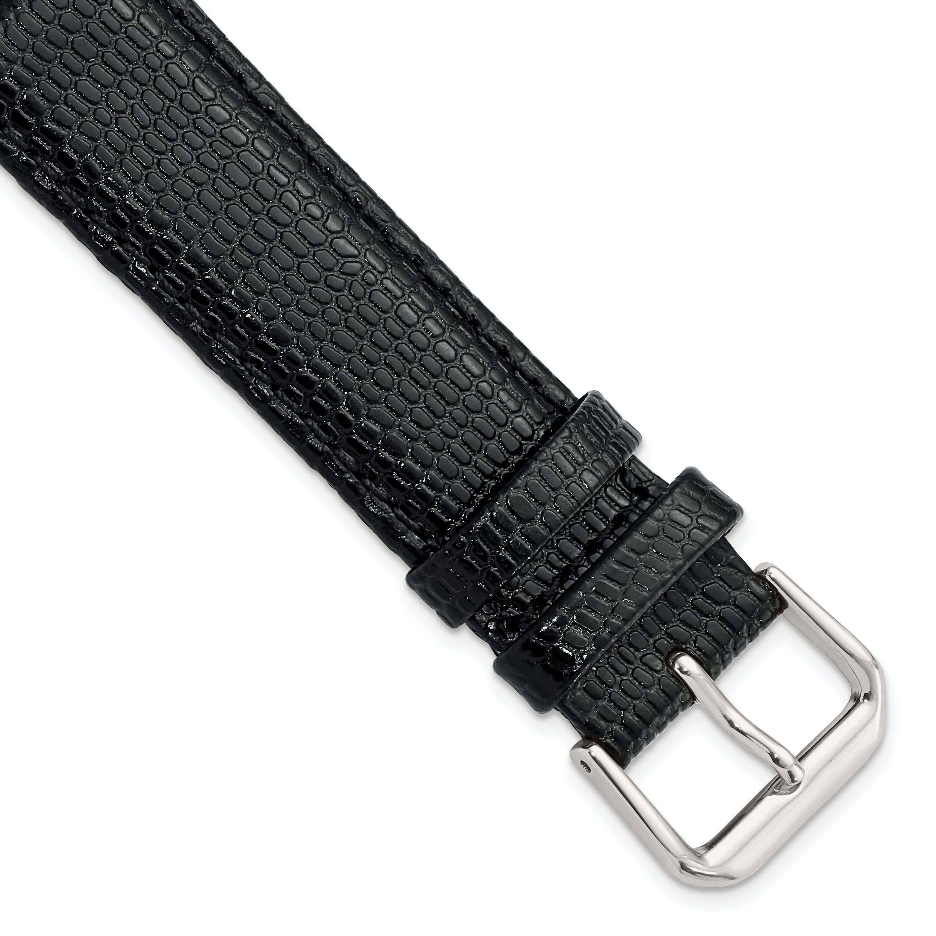 Black Lizard-Grain Leather Watch Band in Silver-Tone Buckle, 19mm