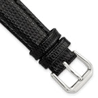 16mm Short Black Lizard Grain Leather with Silver-tone Buckle 6.75 inch Watch Band