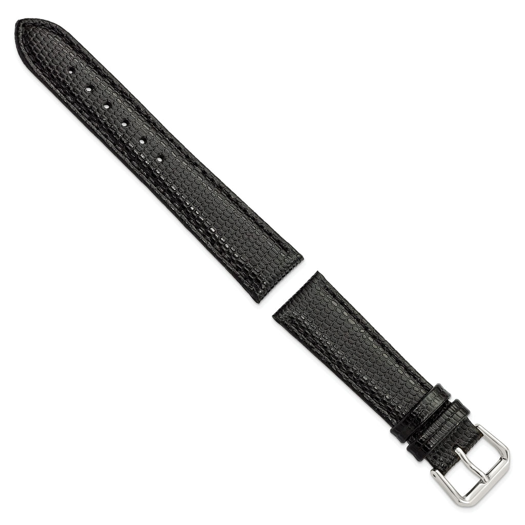 DeBeer Short Lizard-Grain Black Watch Band in Leather - Sophia Jewelers