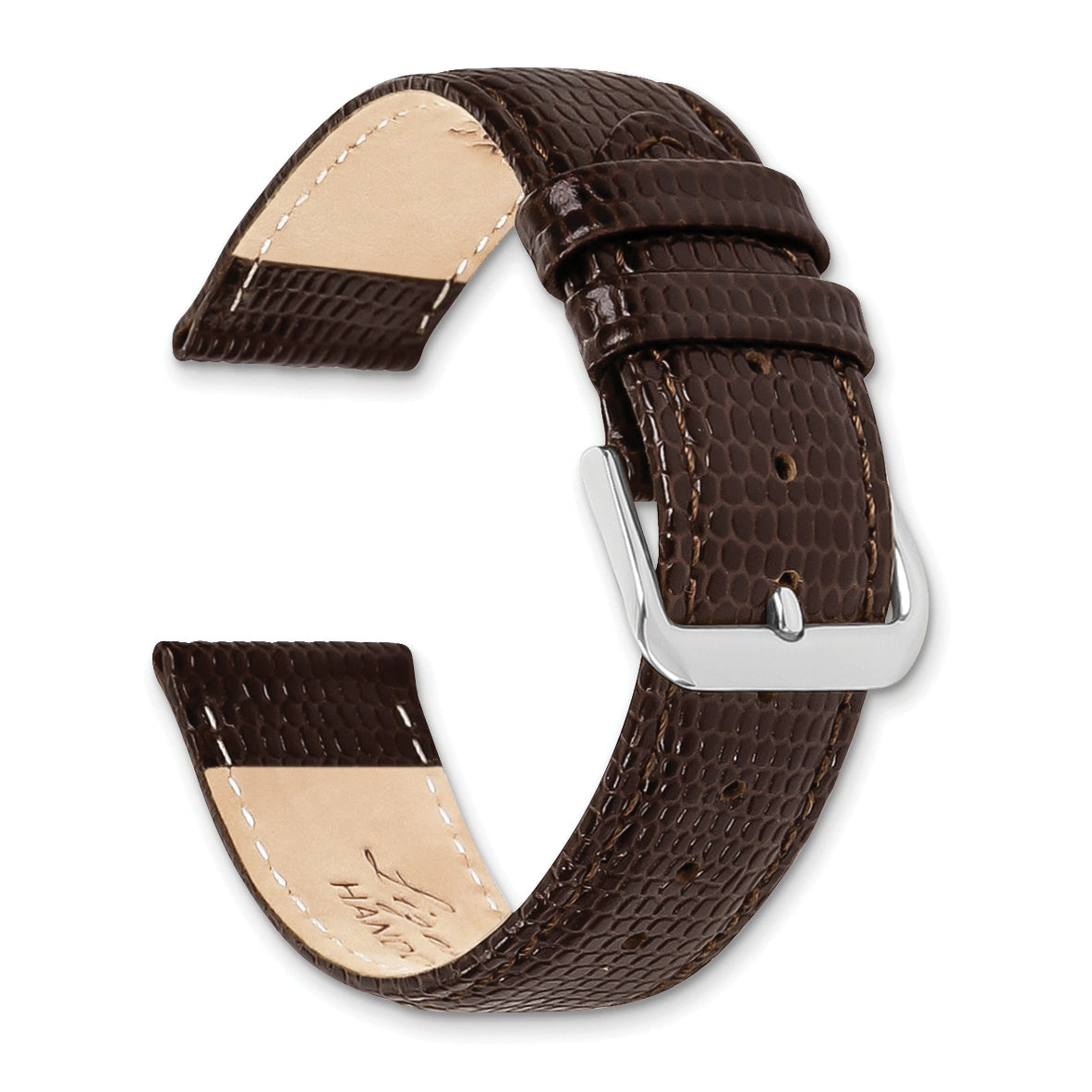 12mm Dark Brown Lizard Grain Leather with Silver-tone Buckle 6.75 inch Watch Band