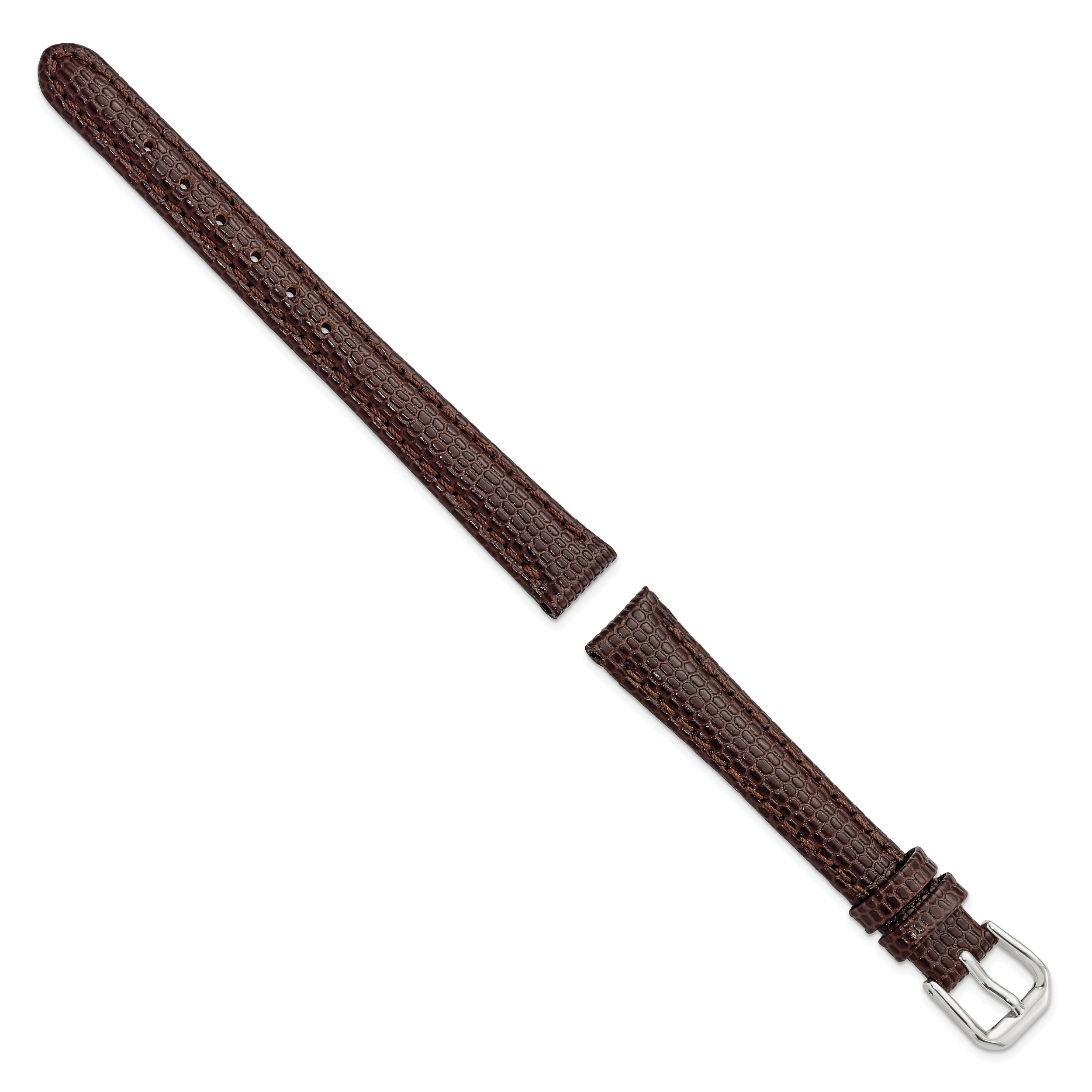 12mm Dark Brown Lizard Grain Leather with Silver-tone Buckle 6.75 inch Watch Band